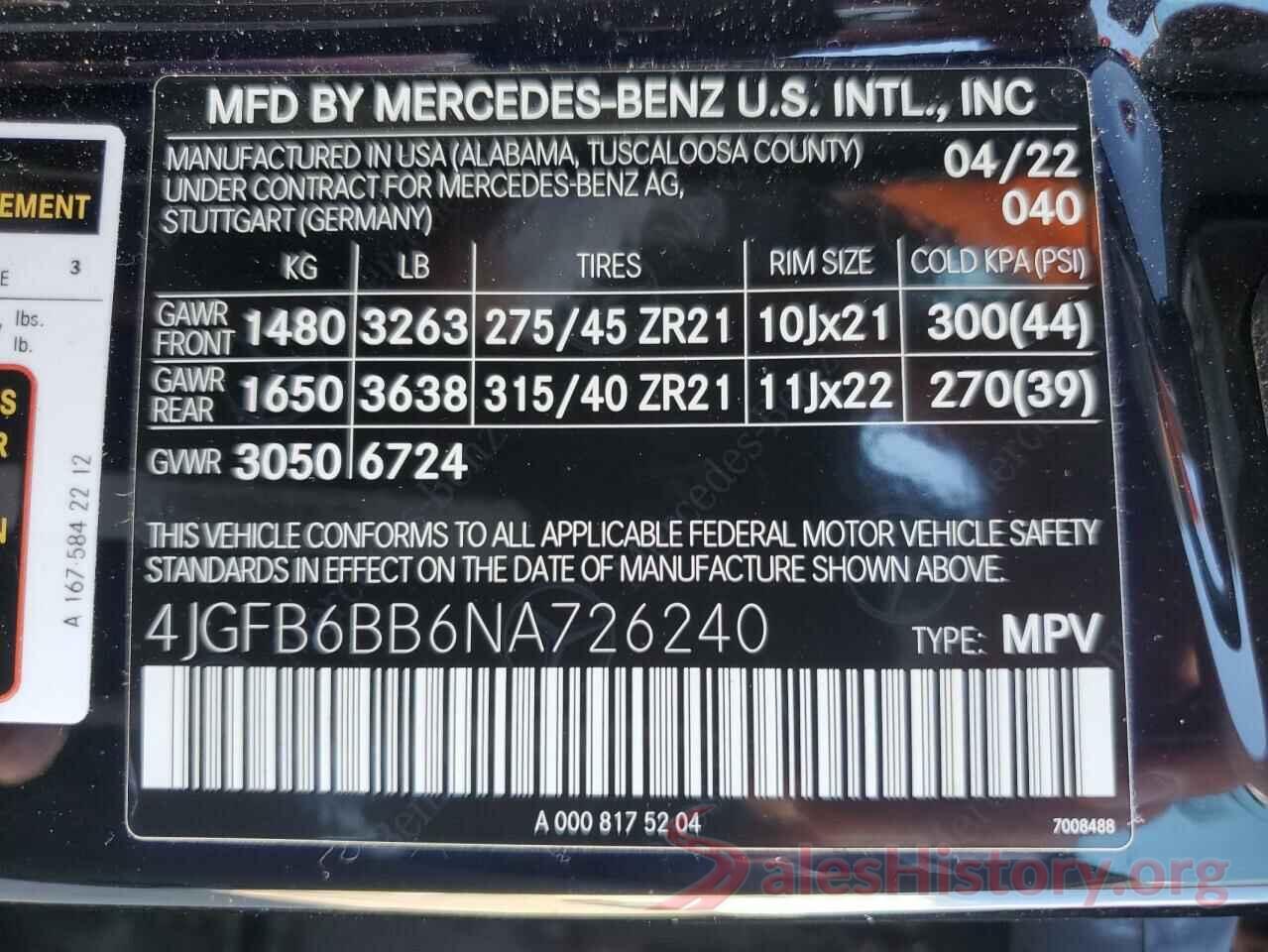 4JGFB6BB6NA726240 2022 MERCEDES-BENZ GLE-CLASS