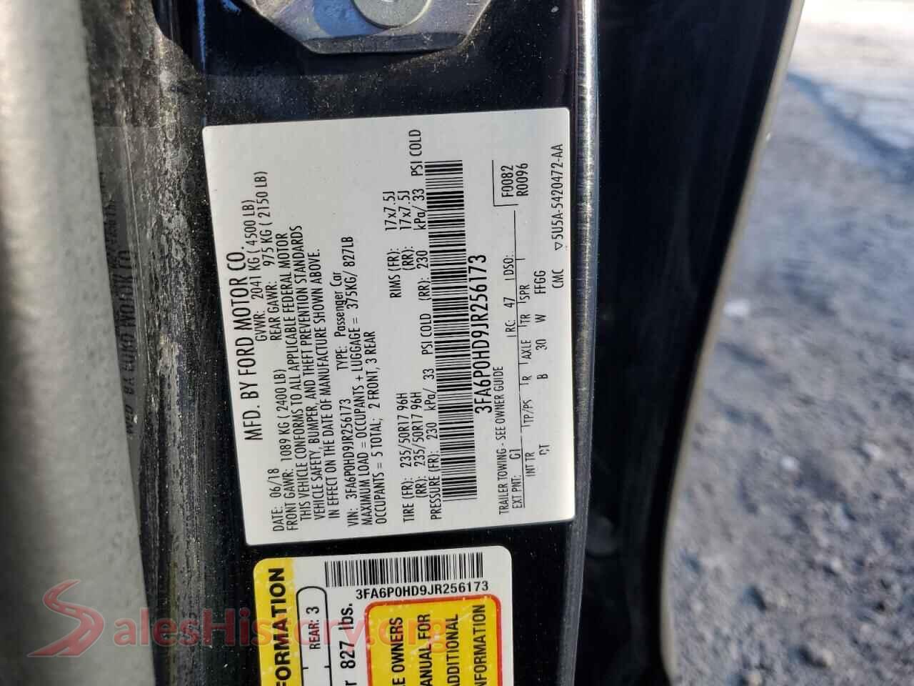 2018 FORD FUSION VIN 3FA6P0HD9JR256173, wheel and tire