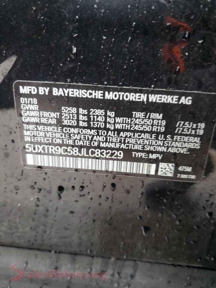 2018 BMW X3 VIN 5UXTR9C58JLC83229, damage close-up