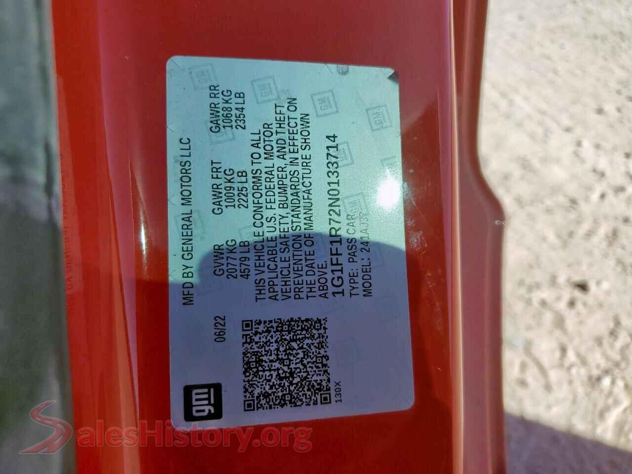 2022 CHEVROLET CAMARO LT1 VIN 1G1FF1R72N0133714, wheel and tire