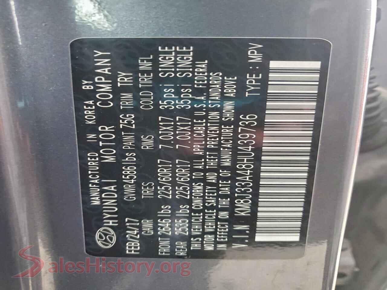 2017 HYUNDAI TUCSON VIN KM8J33A48HU439736, damage close-up