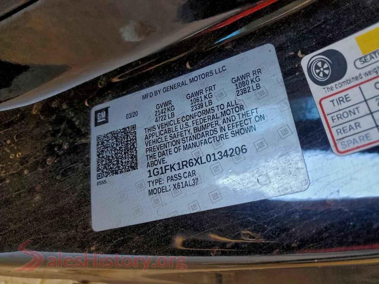 2020 CHEVROLET CAMARO VIN 1G1FK1R6XL0134206, wheel and tire