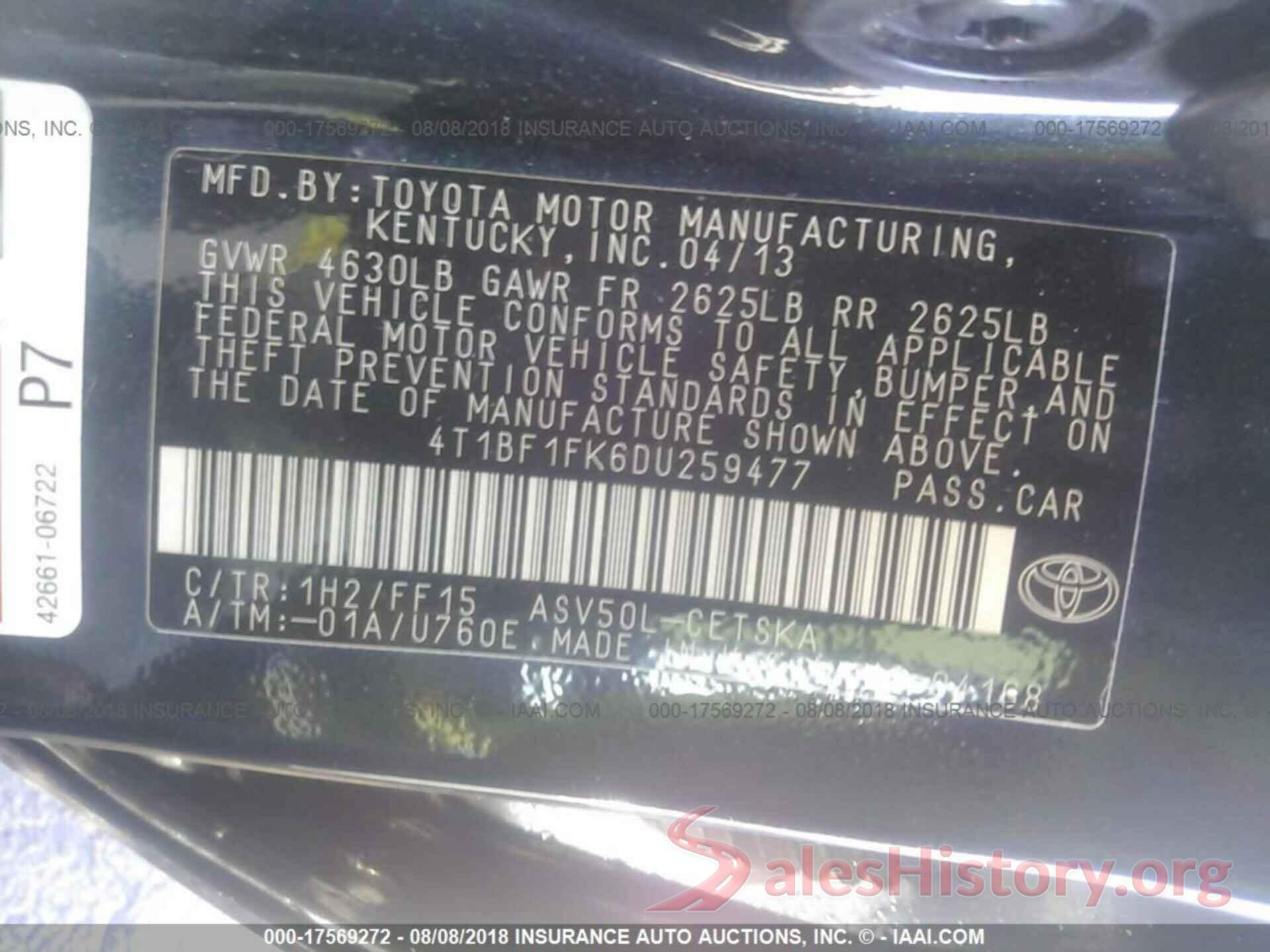 4T1BF1FK6DU259477 2013 Toyota Camry