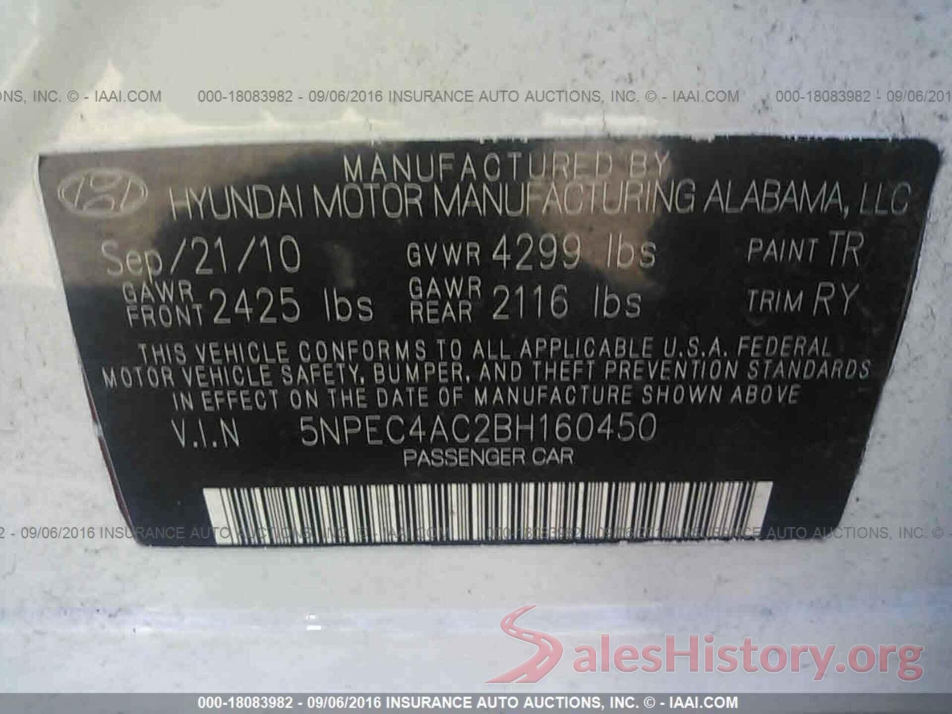 5NPEC4AC2BH160450 2011 Hyundai Sonata