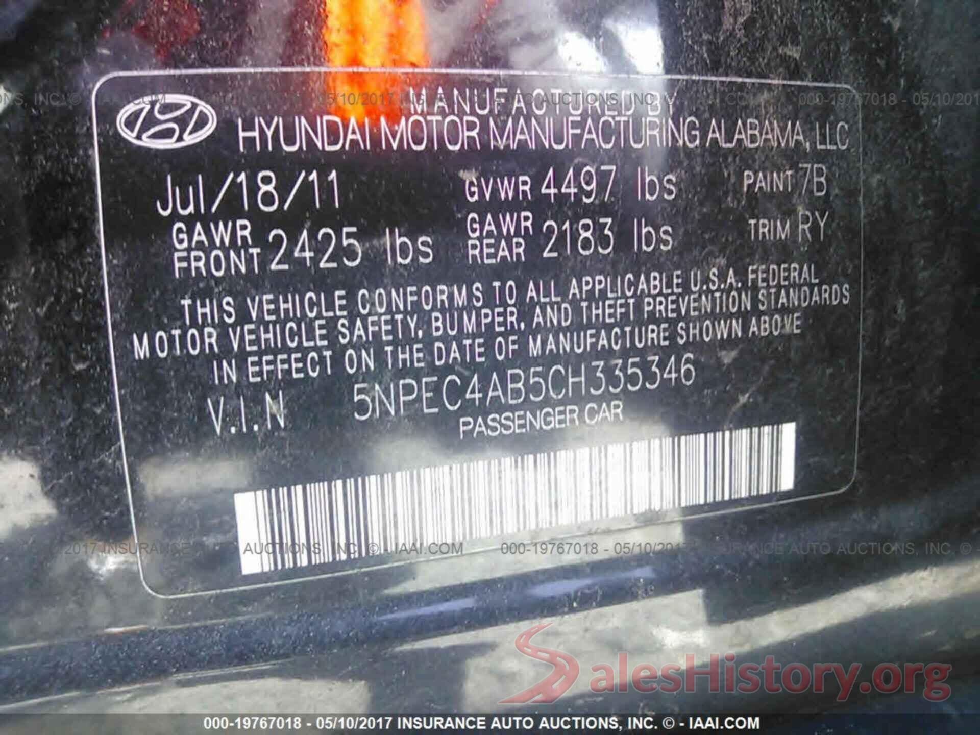 5NPEC4AB5CH335346 2012 Hyundai Sonata