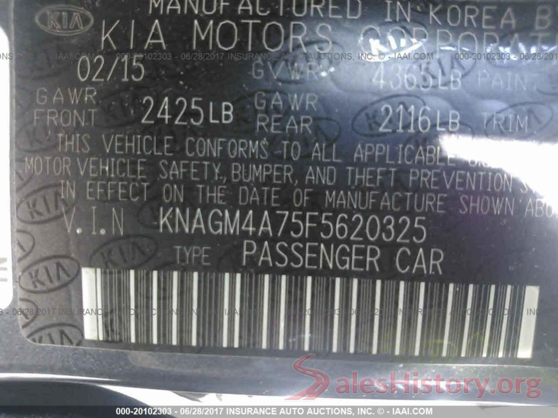 KNAGM4A75F5620325 2015 Kia Optima