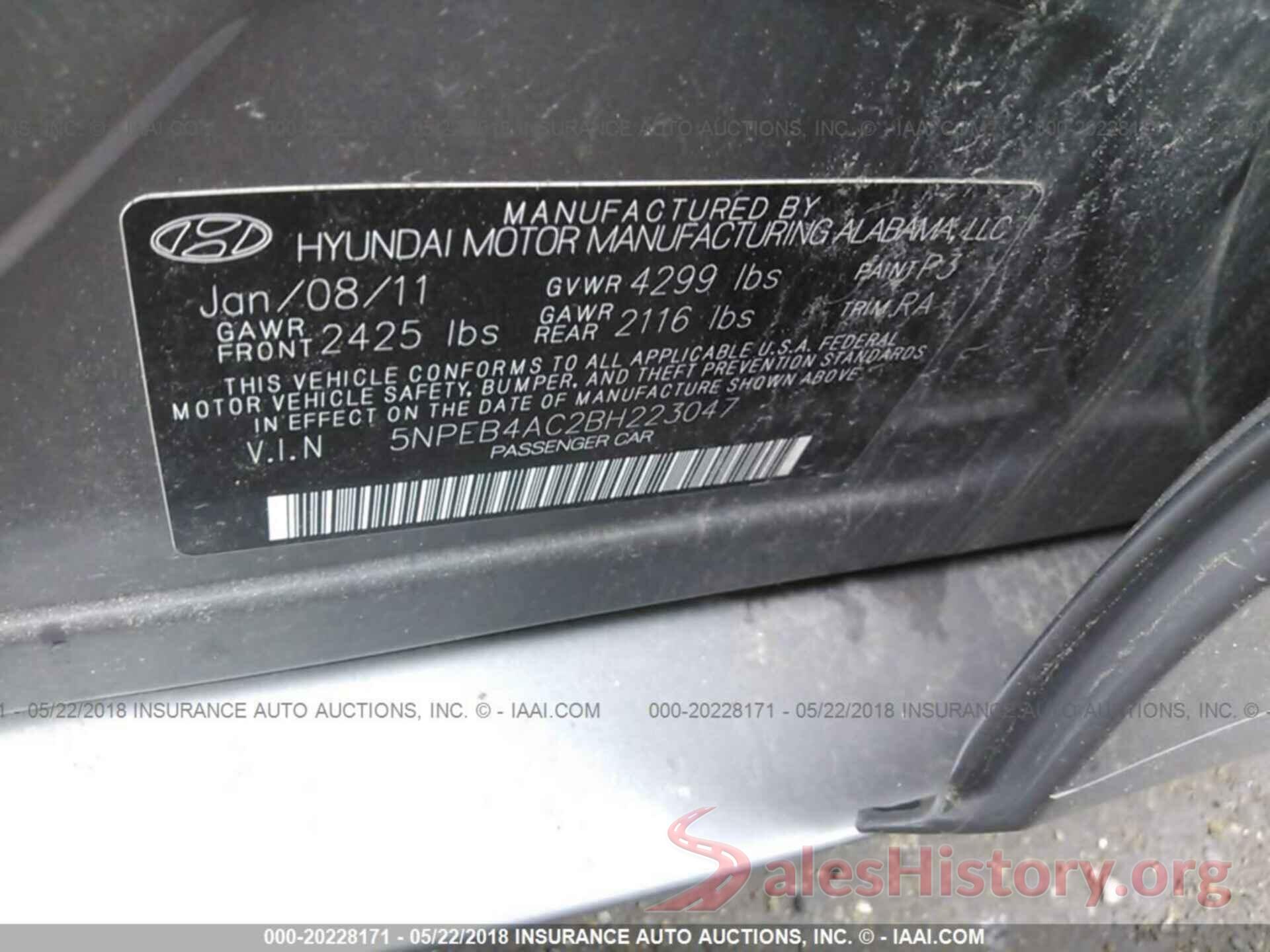 5NPEB4AC2BH223047 2011 Hyundai Sonata