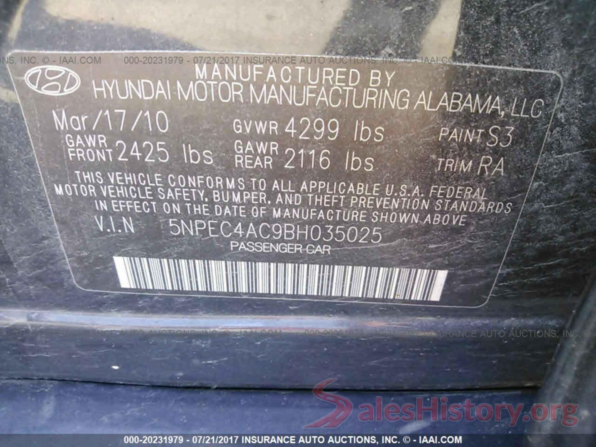 5NPEC4AC9BH035025 2011 Hyundai Sonata