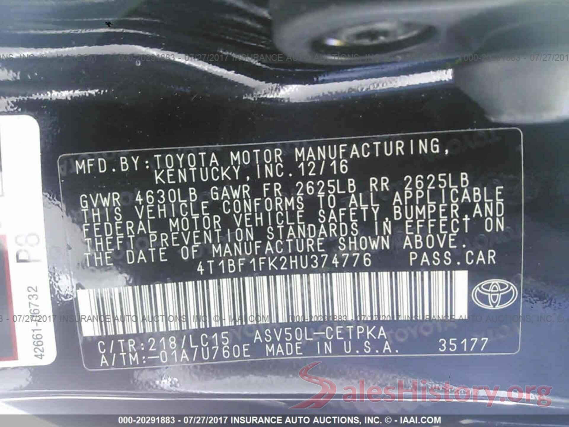 4T1BF1FK2HU374776 2017 Toyota Camry