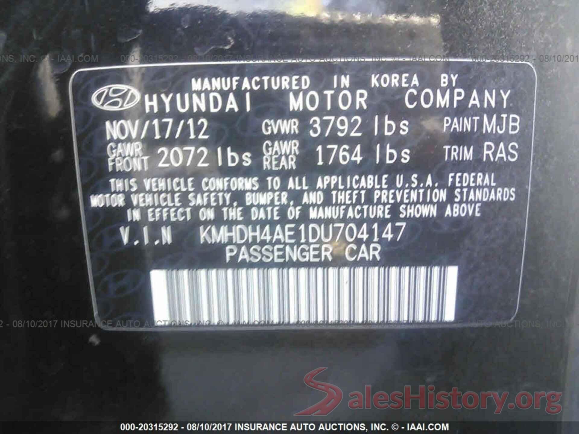 KMHDH4AE1DU704147 2013 Hyundai Elantra