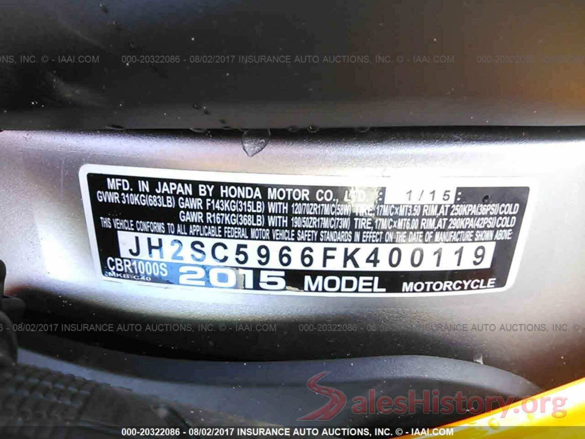 JH2SC5966FK400119 2015 HONDA CBR1000