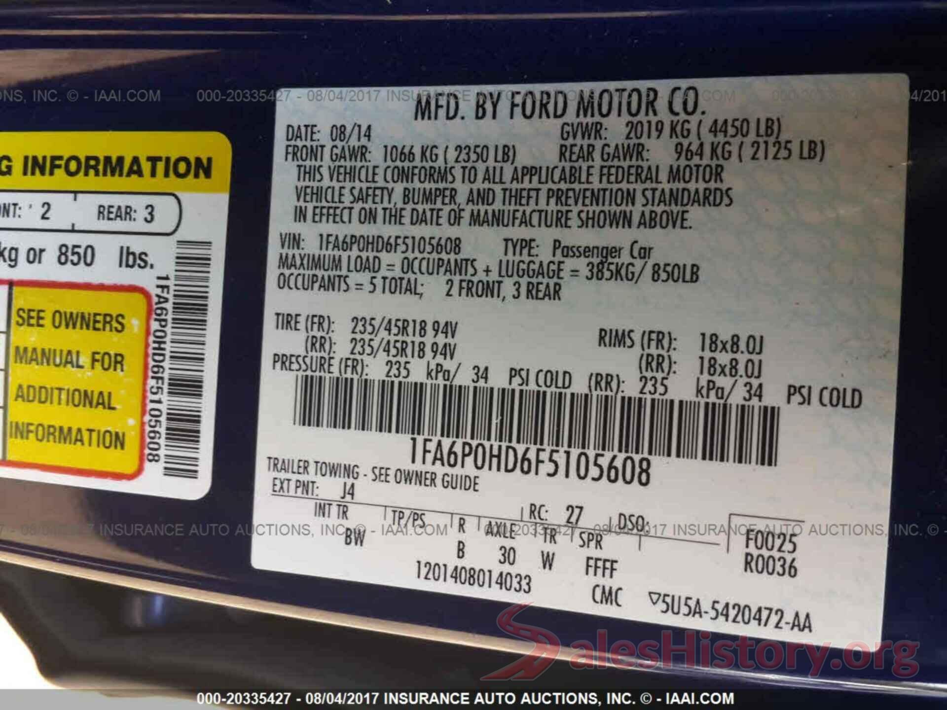 1FA6P0HD6F5105608 2015 Ford Fusion