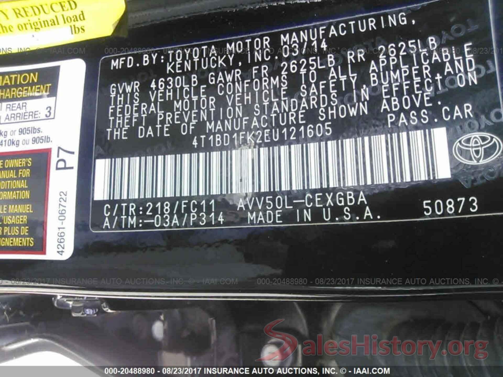 4T1BD1FK2EU121605 2014 Toyota Camry