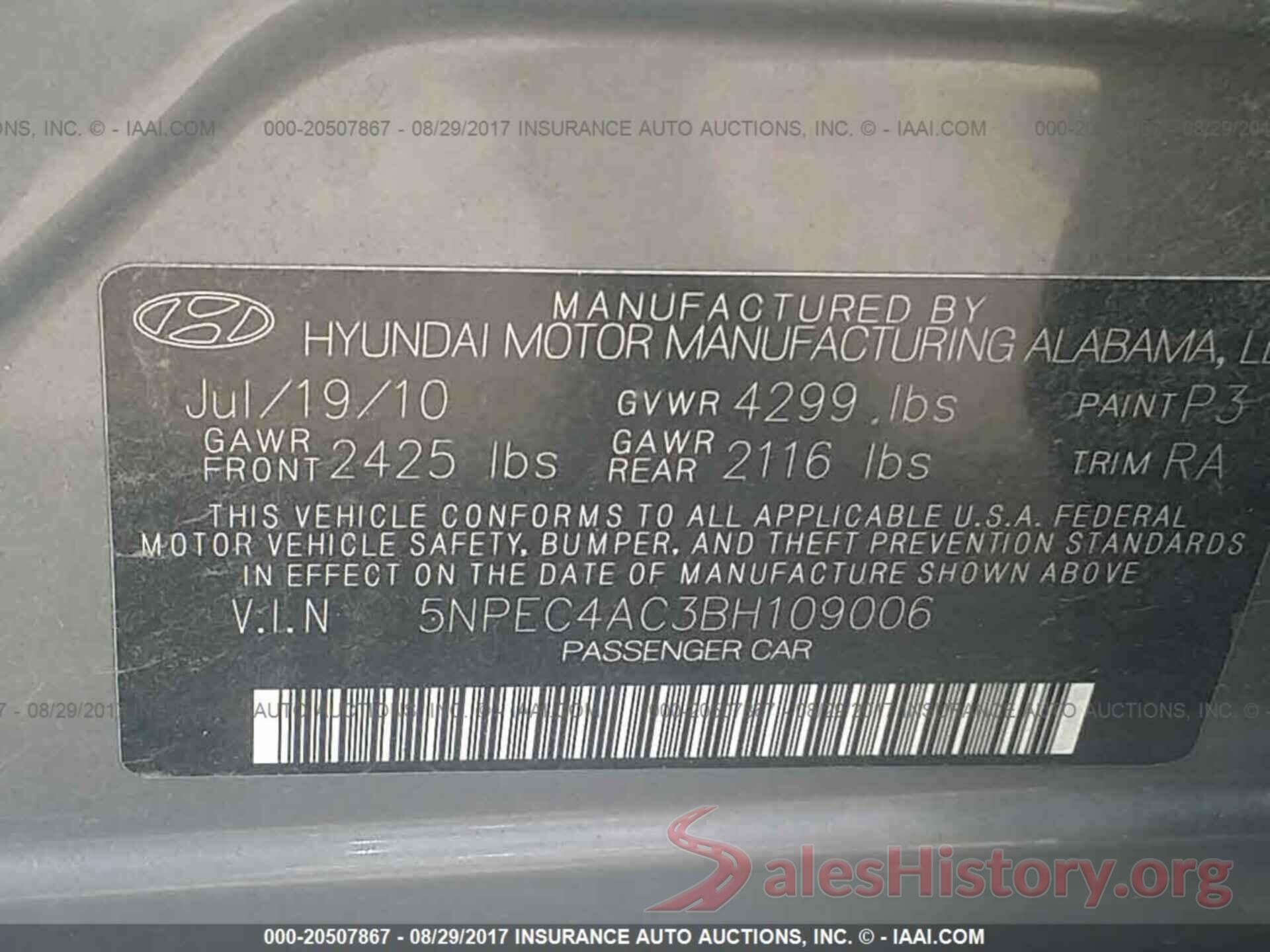 5NPEC4AC3BH109006 2011 Hyundai Sonata