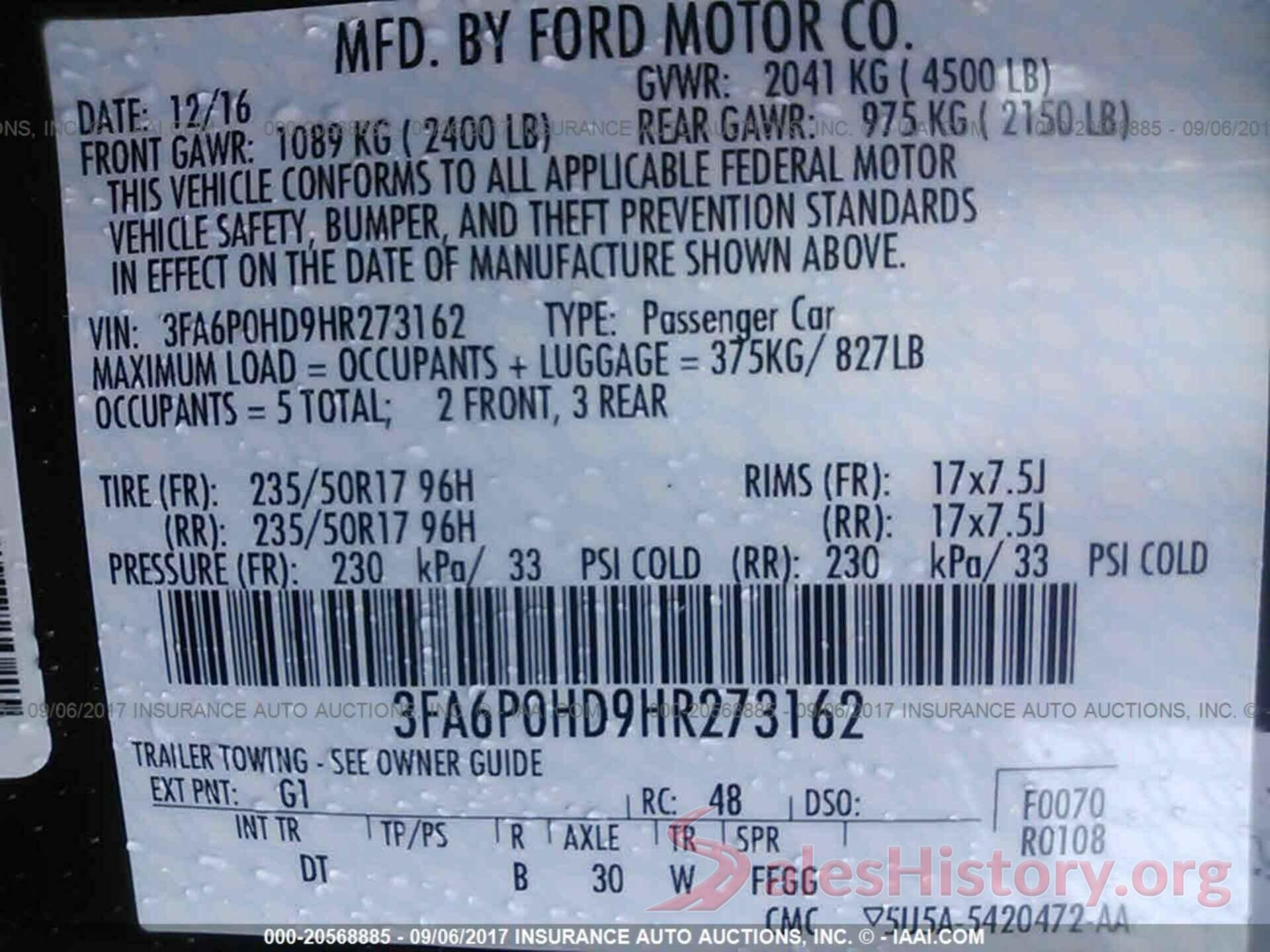 3FA6P0HD9HR273162 2017 Ford Fusion