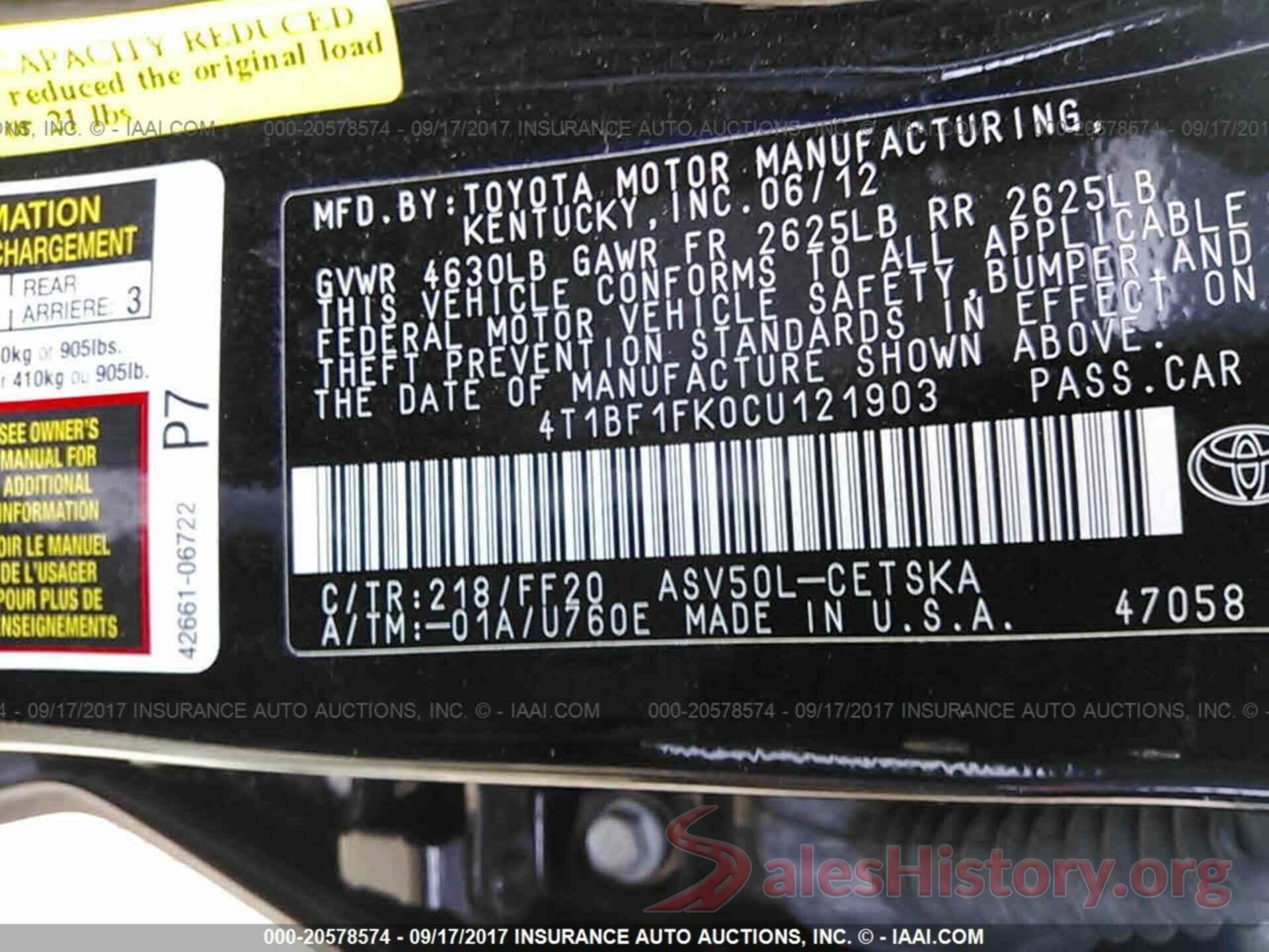 4T1BF1FK0CU121903 2012 Toyota Camry