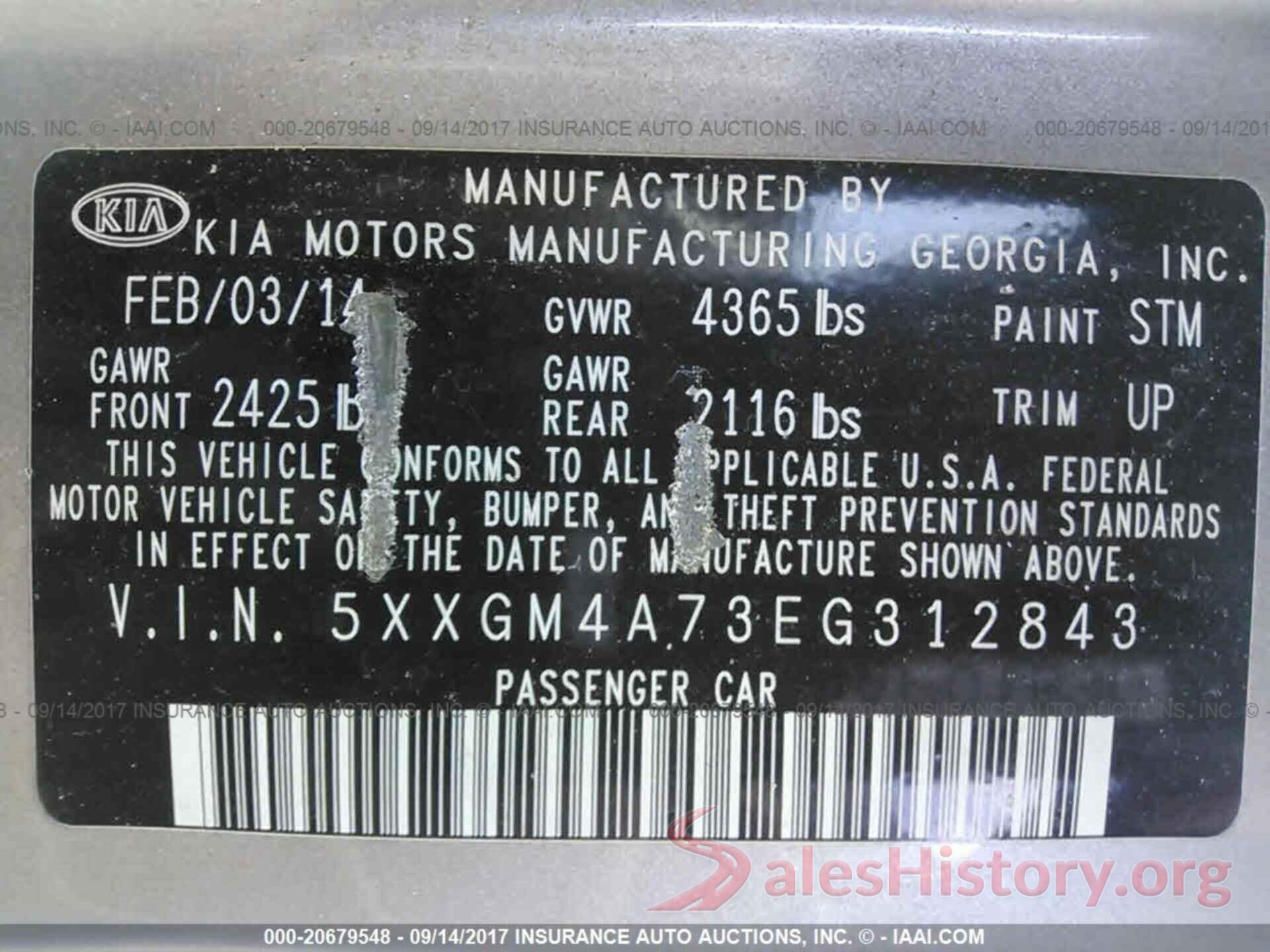 5XXGM4A73EG312843 2014 Kia Optima