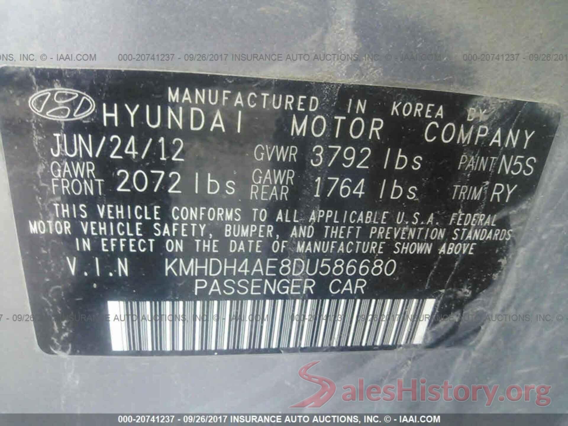 KMHDH4AE8DU586680 2013 Hyundai Elantra