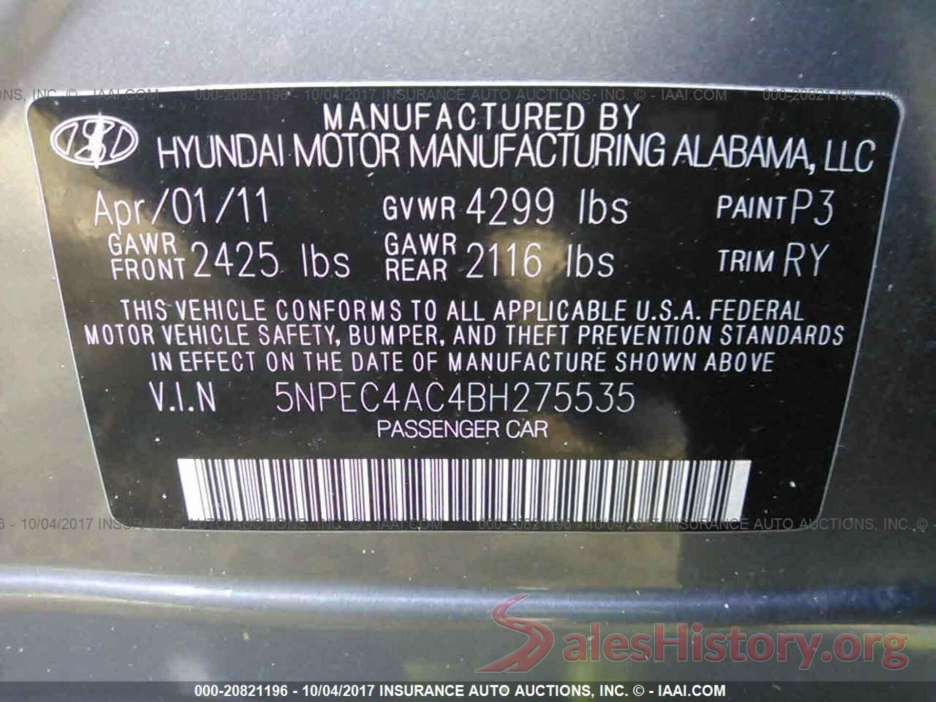 5NPEC4AC4BH275535 2011 Hyundai Sonata