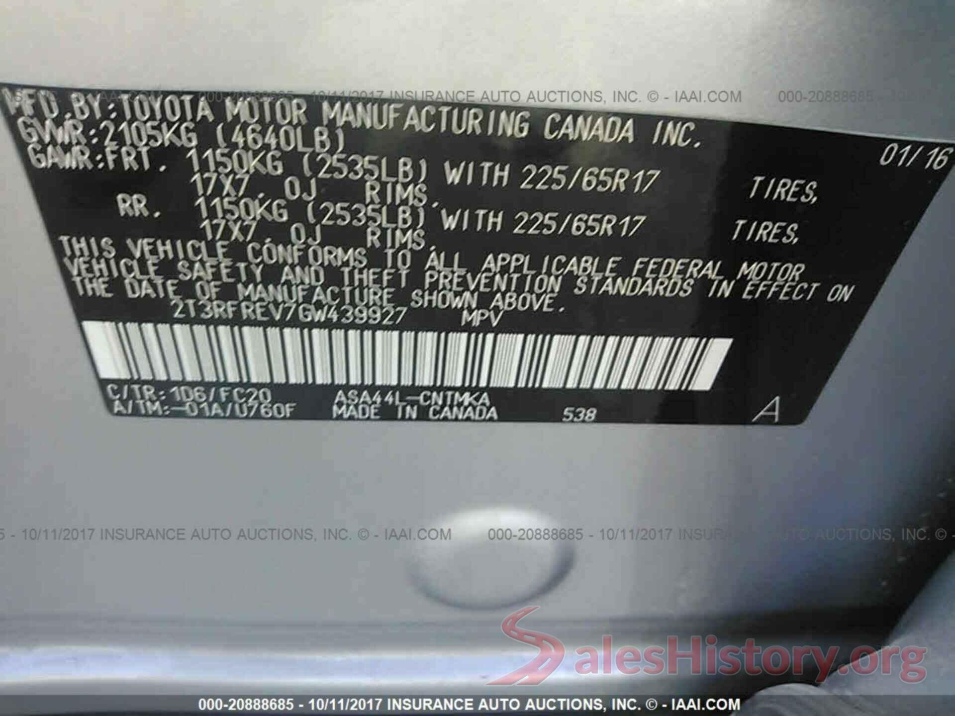 2T3RFREV7GW439927 2016 Toyota Rav4