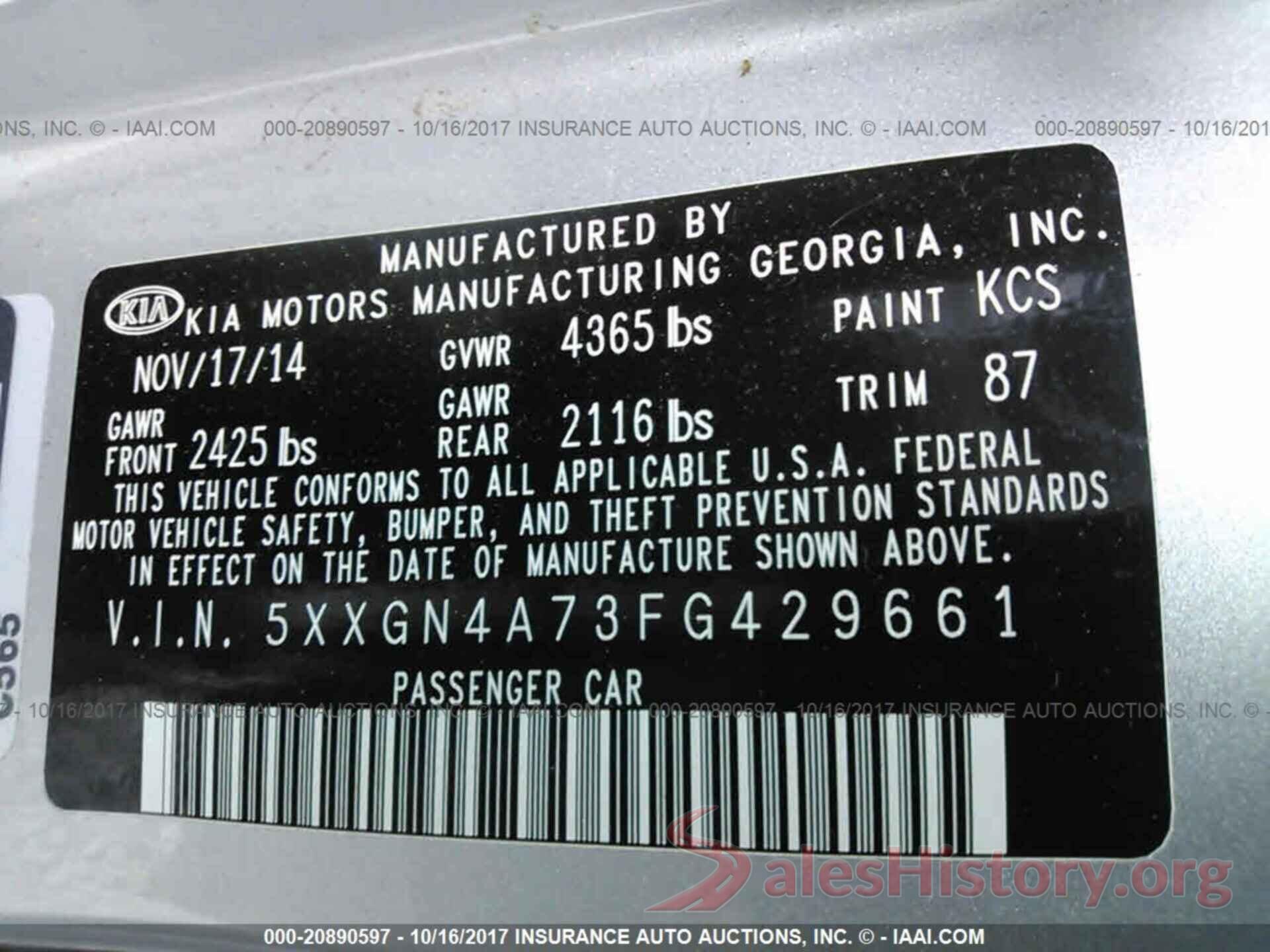 5XXGN4A73FG429661 2015 Kia Optima