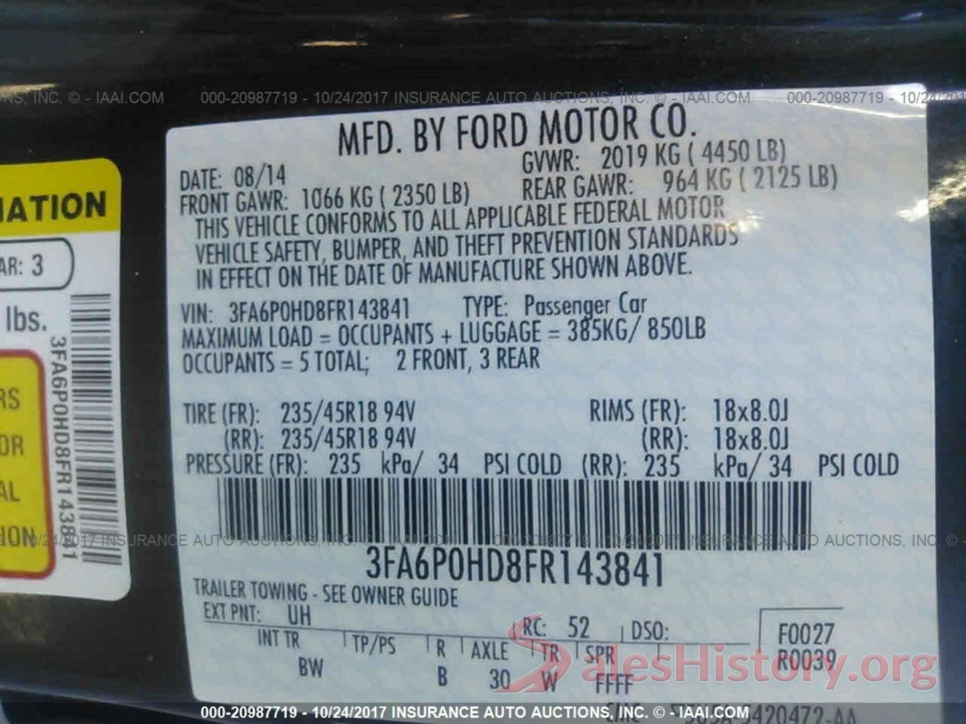 3FA6P0HD8FR143841 2015 Ford Fusion