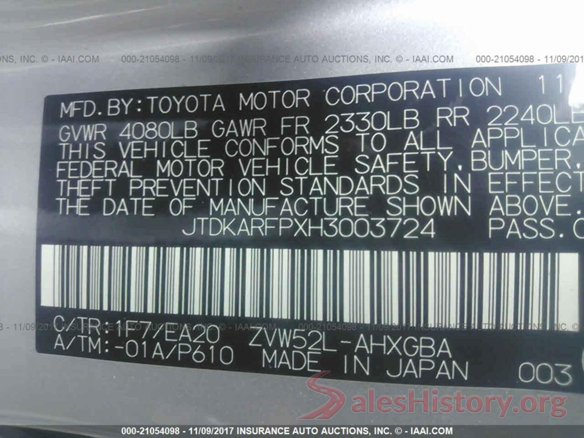 JTDKARFPXH3003724 2017 Toyota Prius