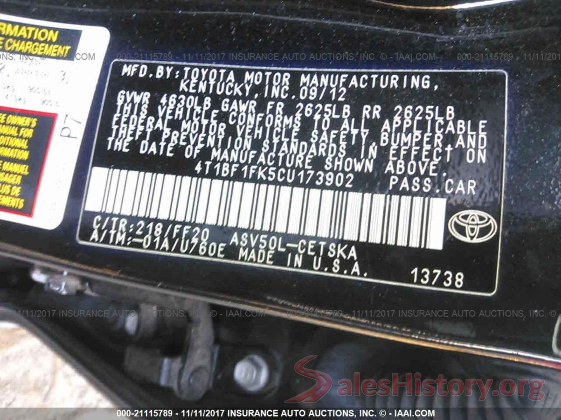 4T1BF1FK5CU173902 2012 Toyota Camry