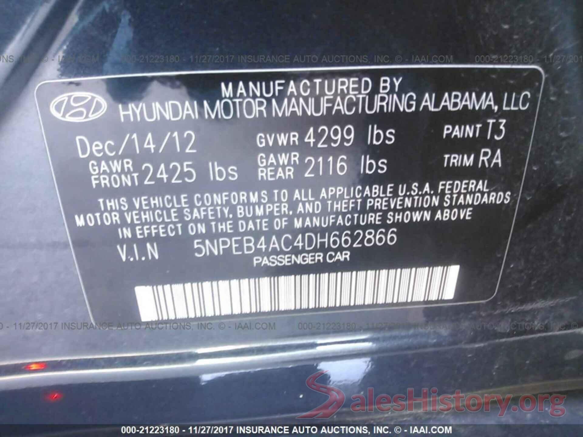 5NPEB4AC4DH662866 2013 Hyundai Sonata