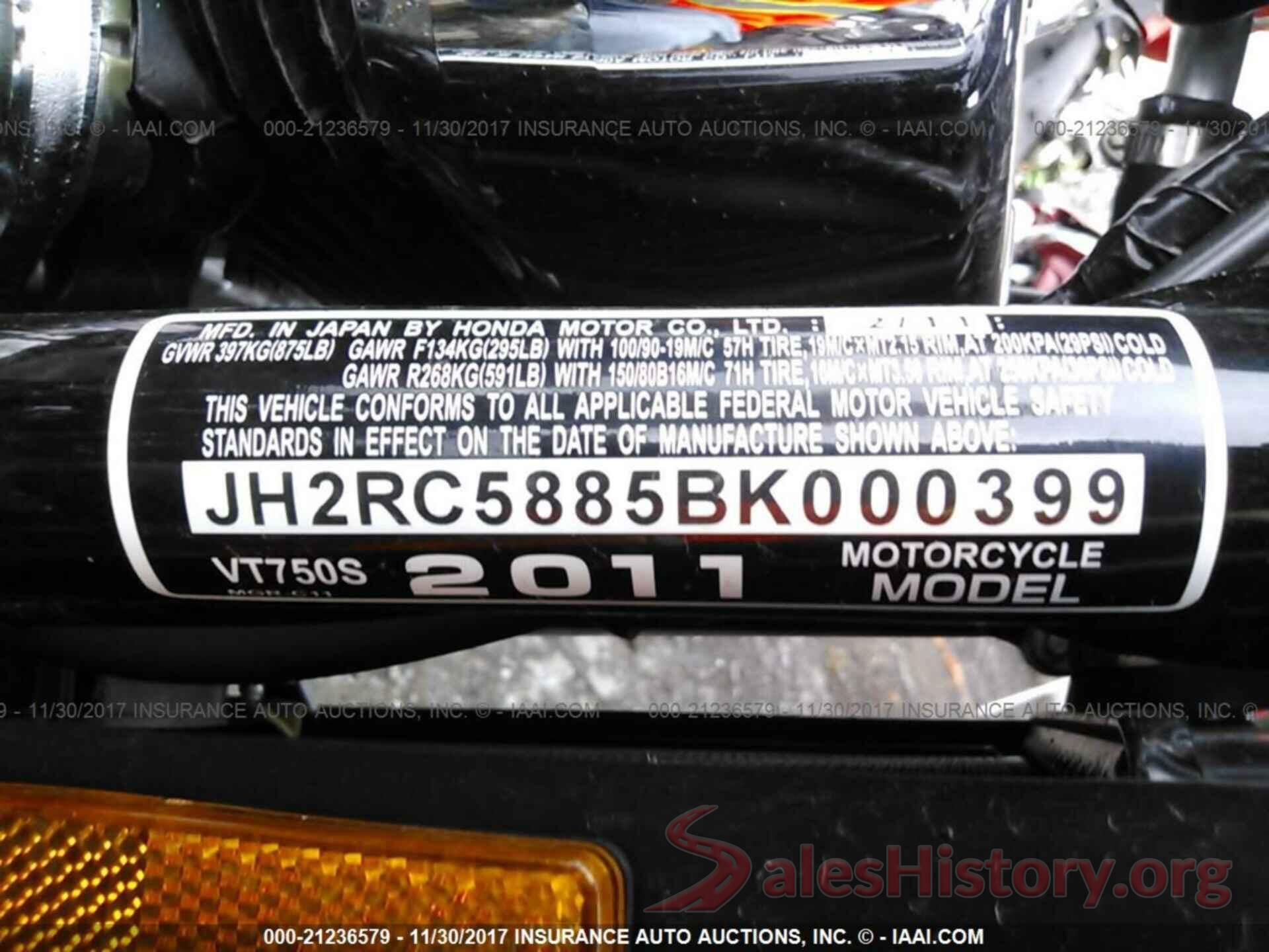 JH2RC5885BK000399 2011 Honda Vt750