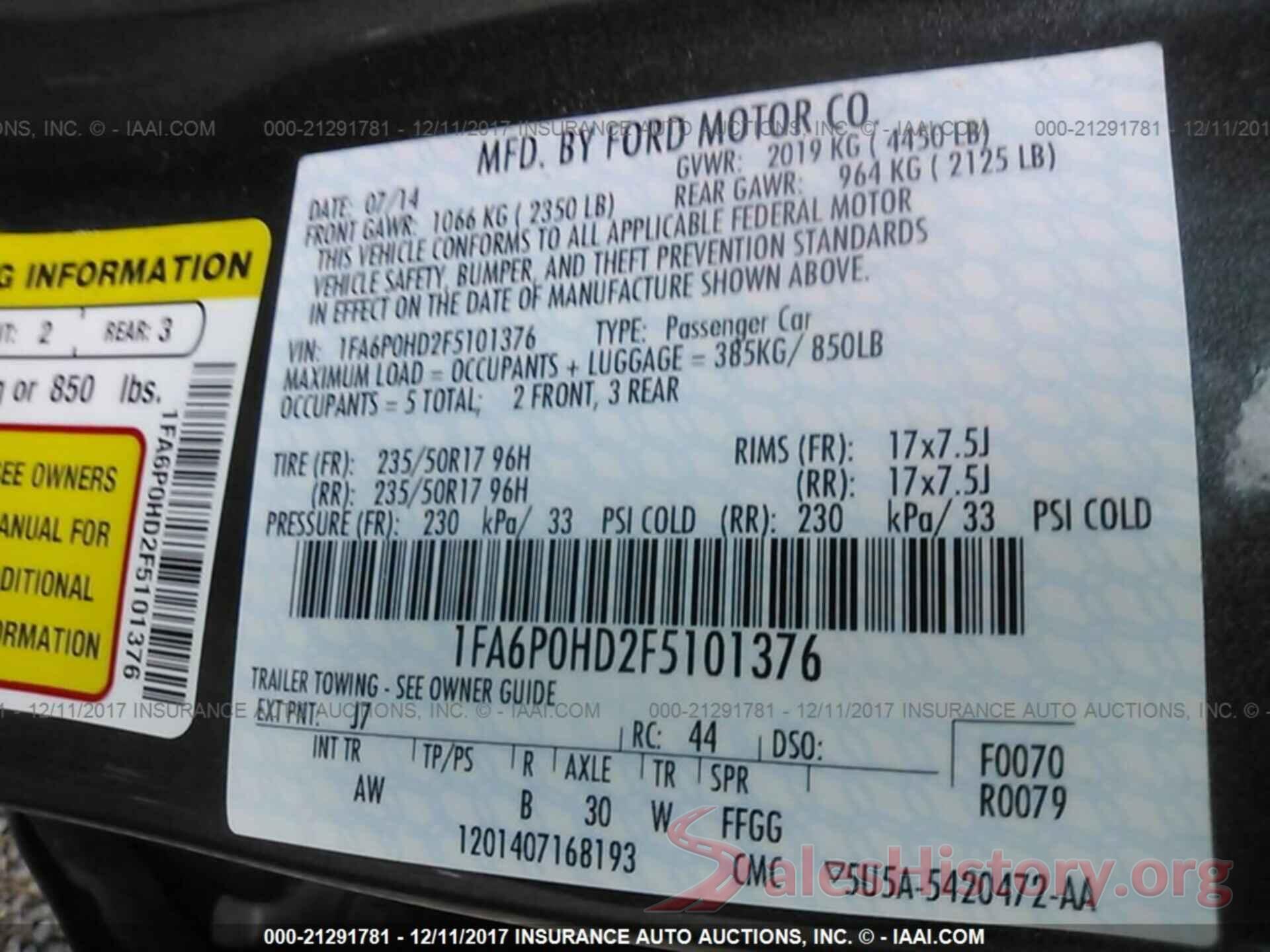 1FA6P0HD2F5101376 2015 Ford Fusion