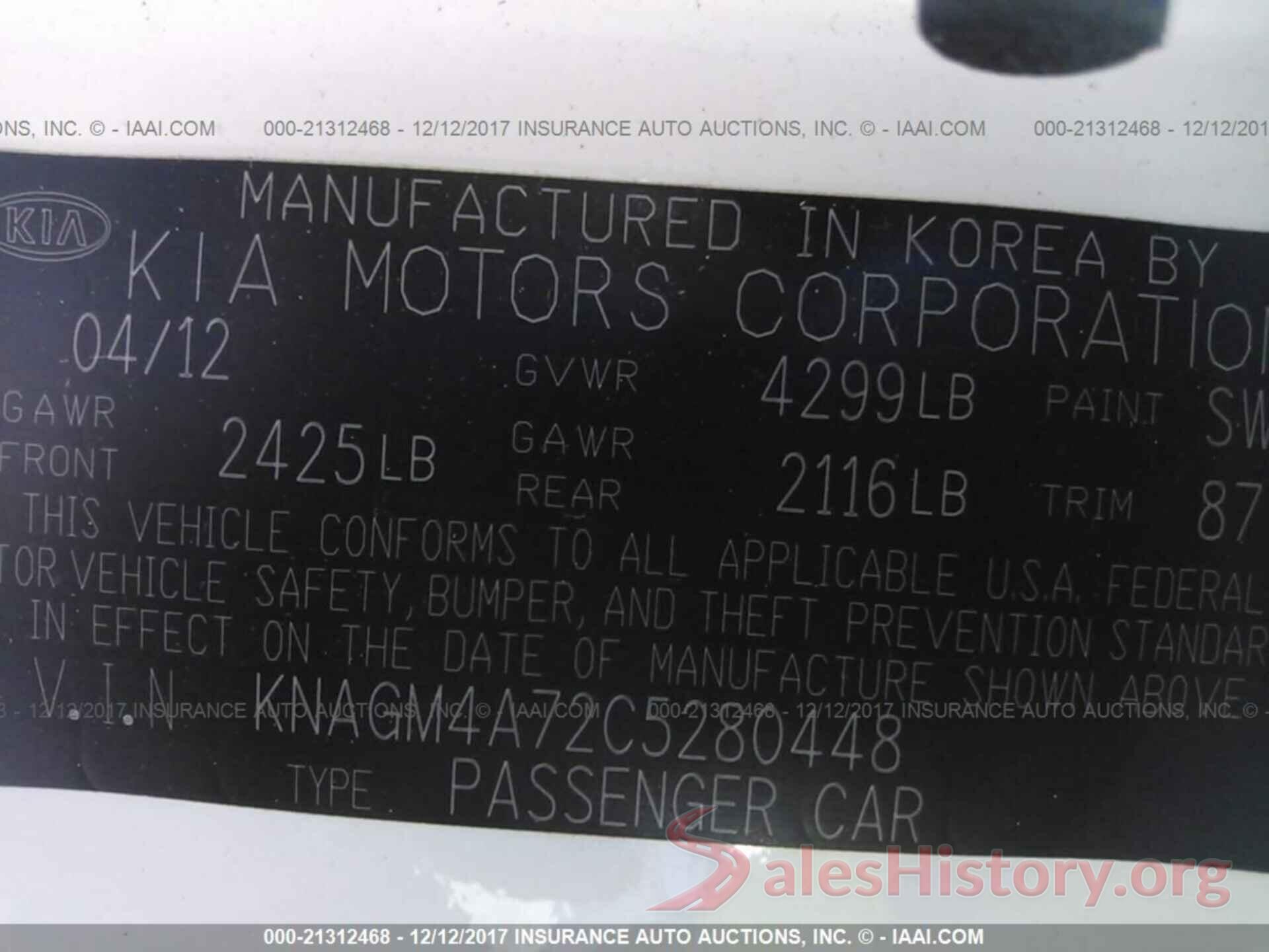 KNAGM4A72C5280448 2012 Kia Optima