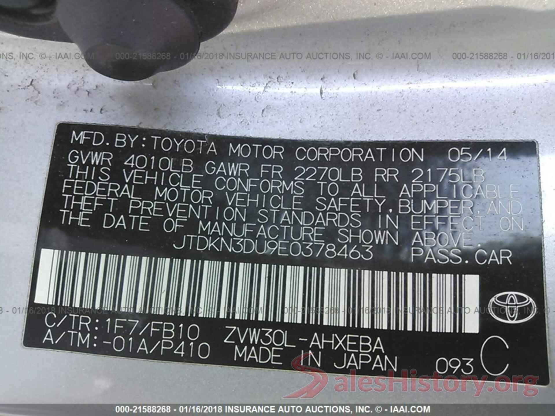 JTDKN3DU9E0378463 2014 Toyota Prius