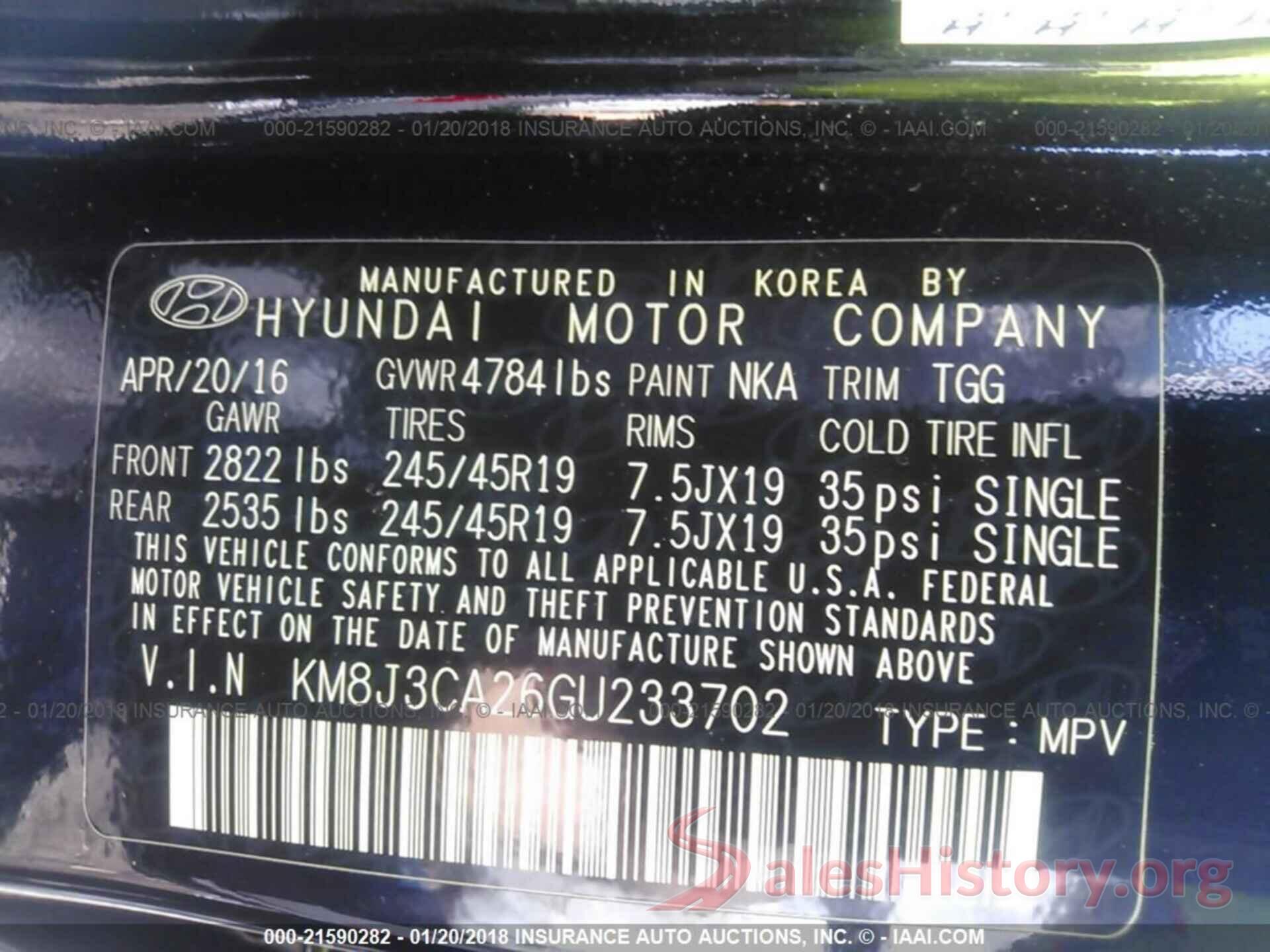 KM8J3CA26GU233702 2016 Hyundai Tucson