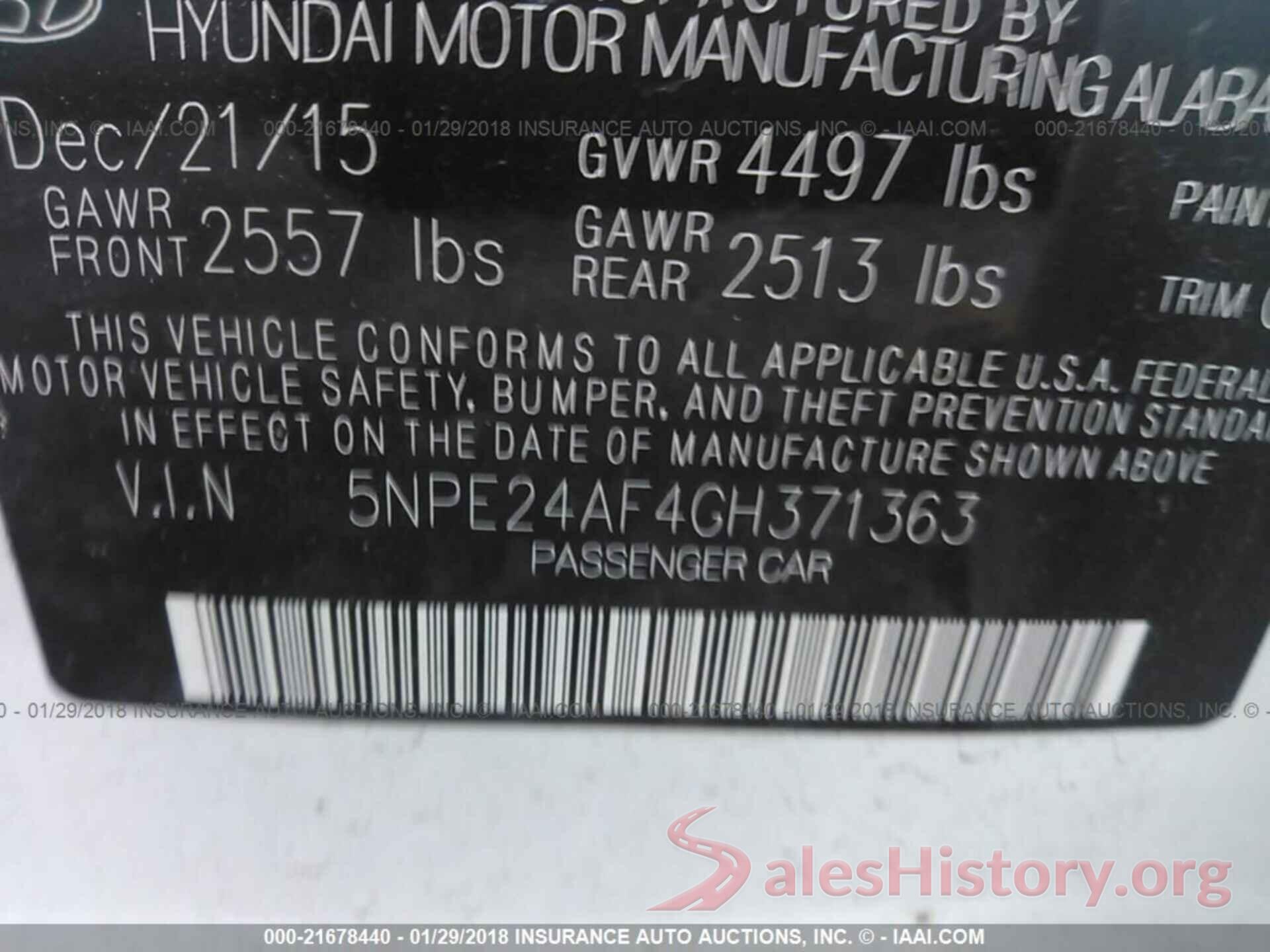 5NPE24AF4GH371363 2016 HYUNDAI SONATA