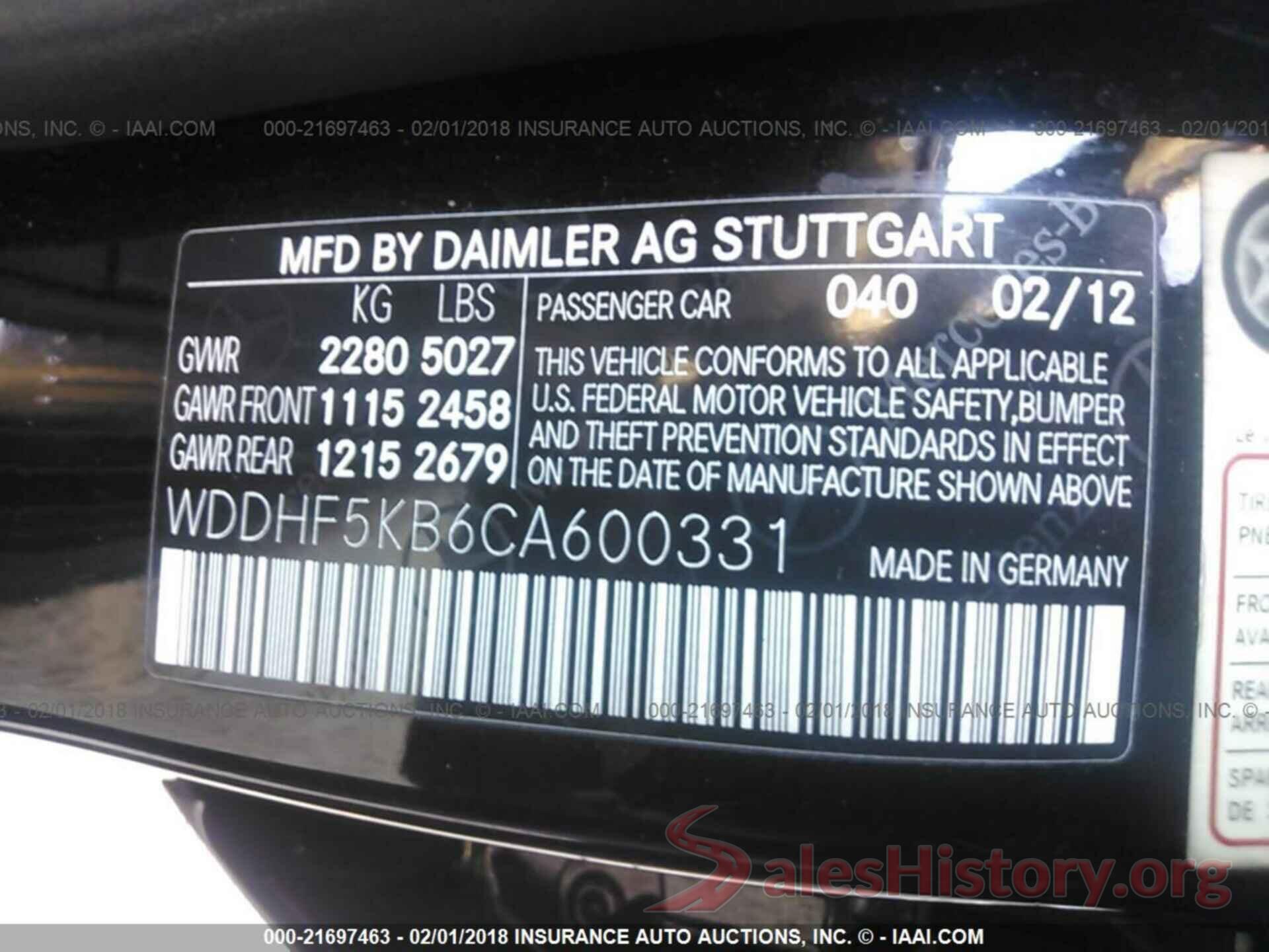 WDDHF5KB6CA600331 2012 Mercedes-benz E