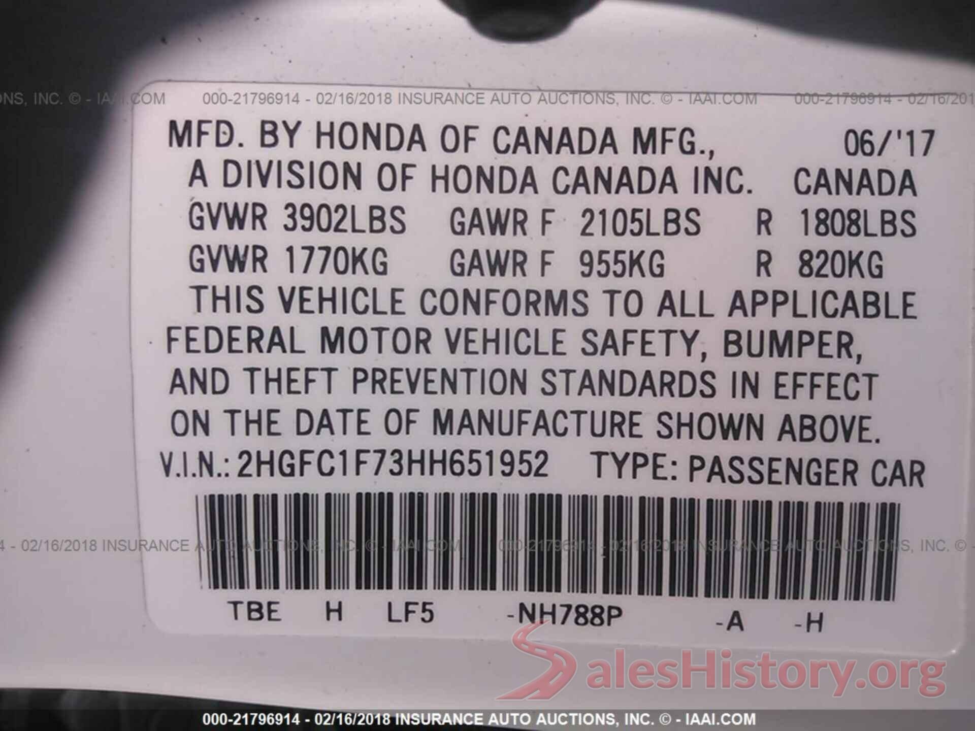 2HGFC1F73HH651952 2017 Honda Civic