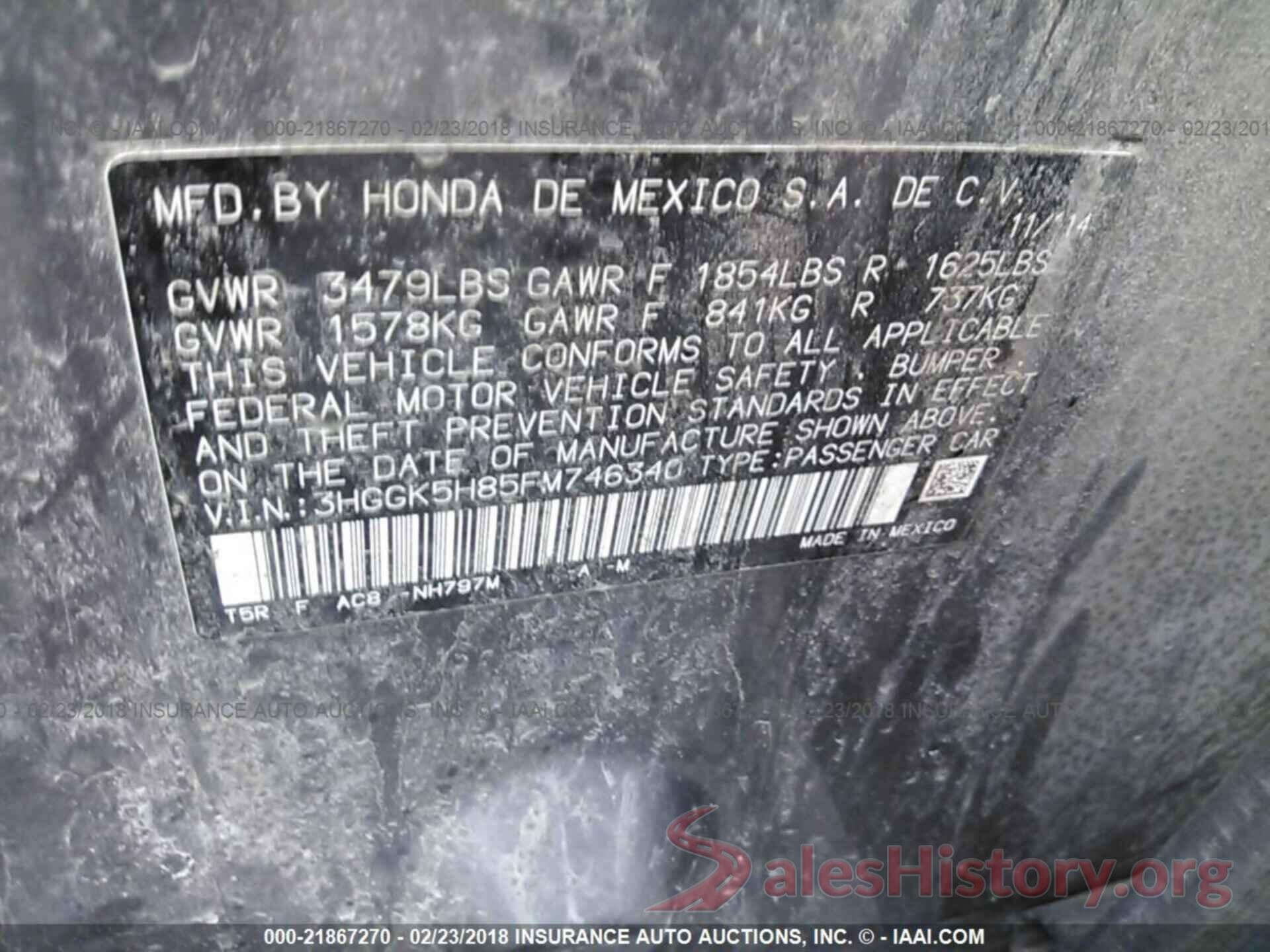 3HGGK5H85FM746340 2015 Honda Fit