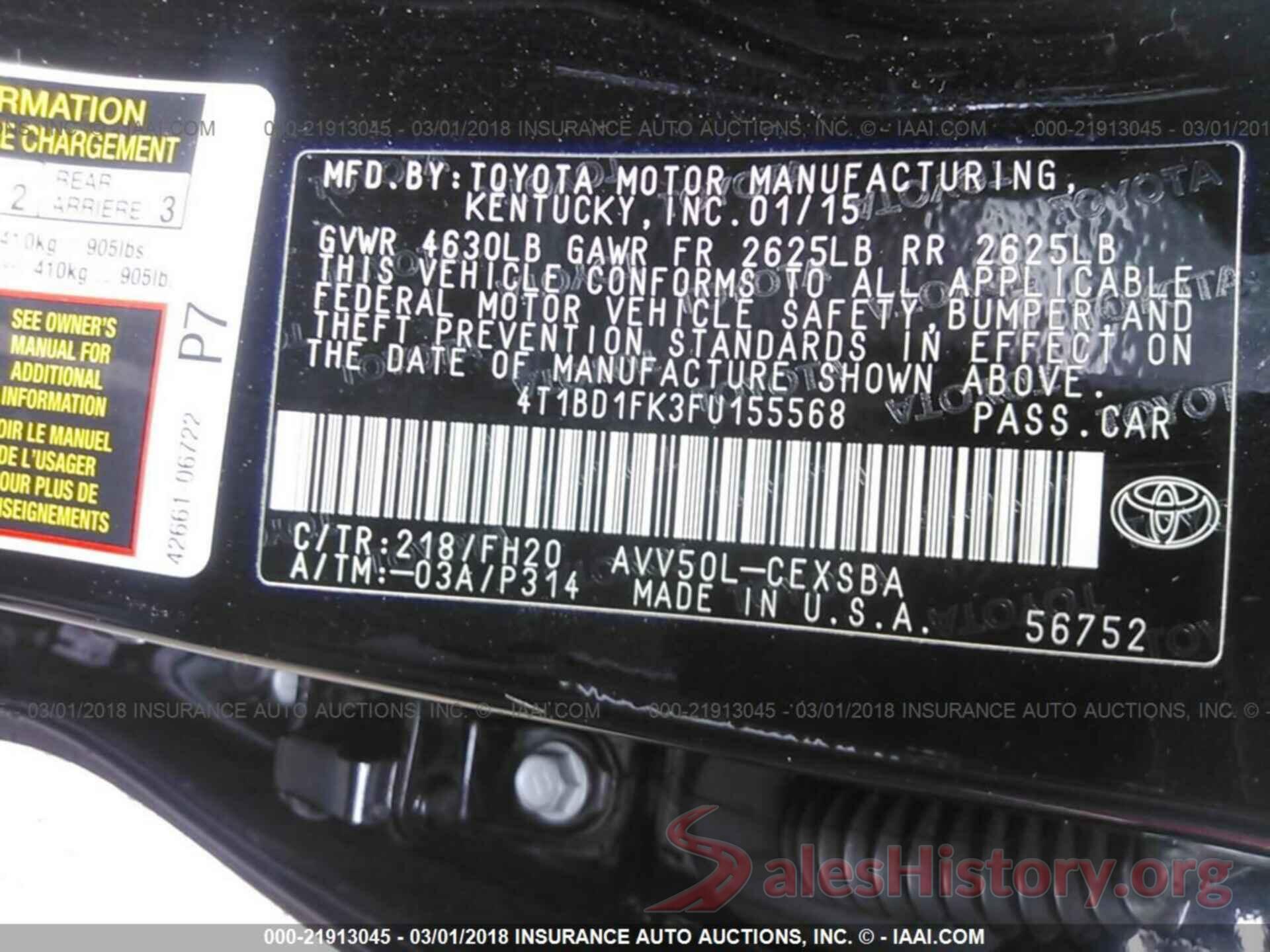 4T1BD1FK3FU155568 2015 Toyota Camry