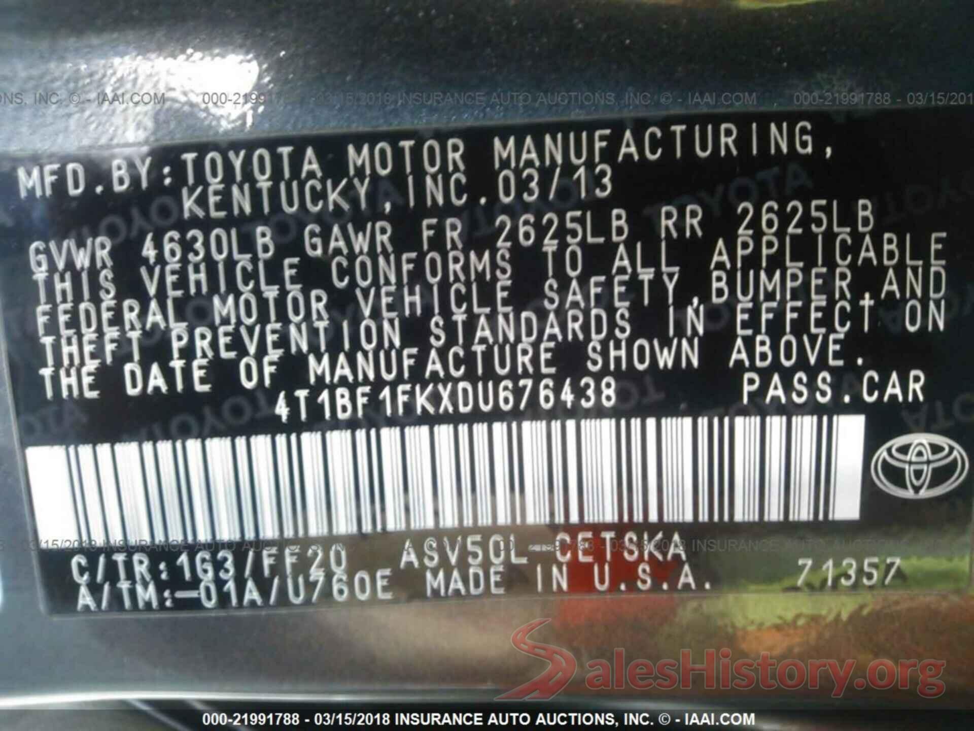 4T1BF1FKXDU676438 2013 Toyota Camry