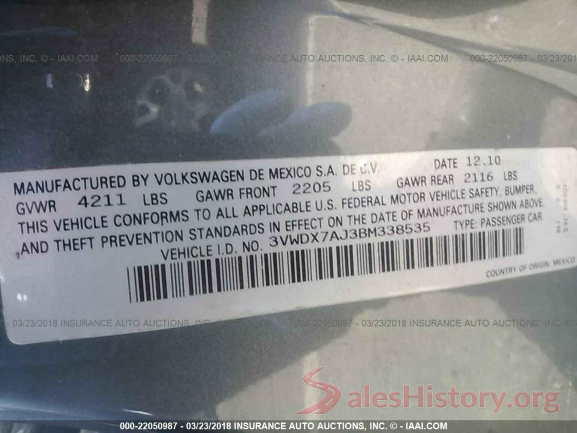 3VWDX7AJ3BM338535 2011 Volkswagen Jetta