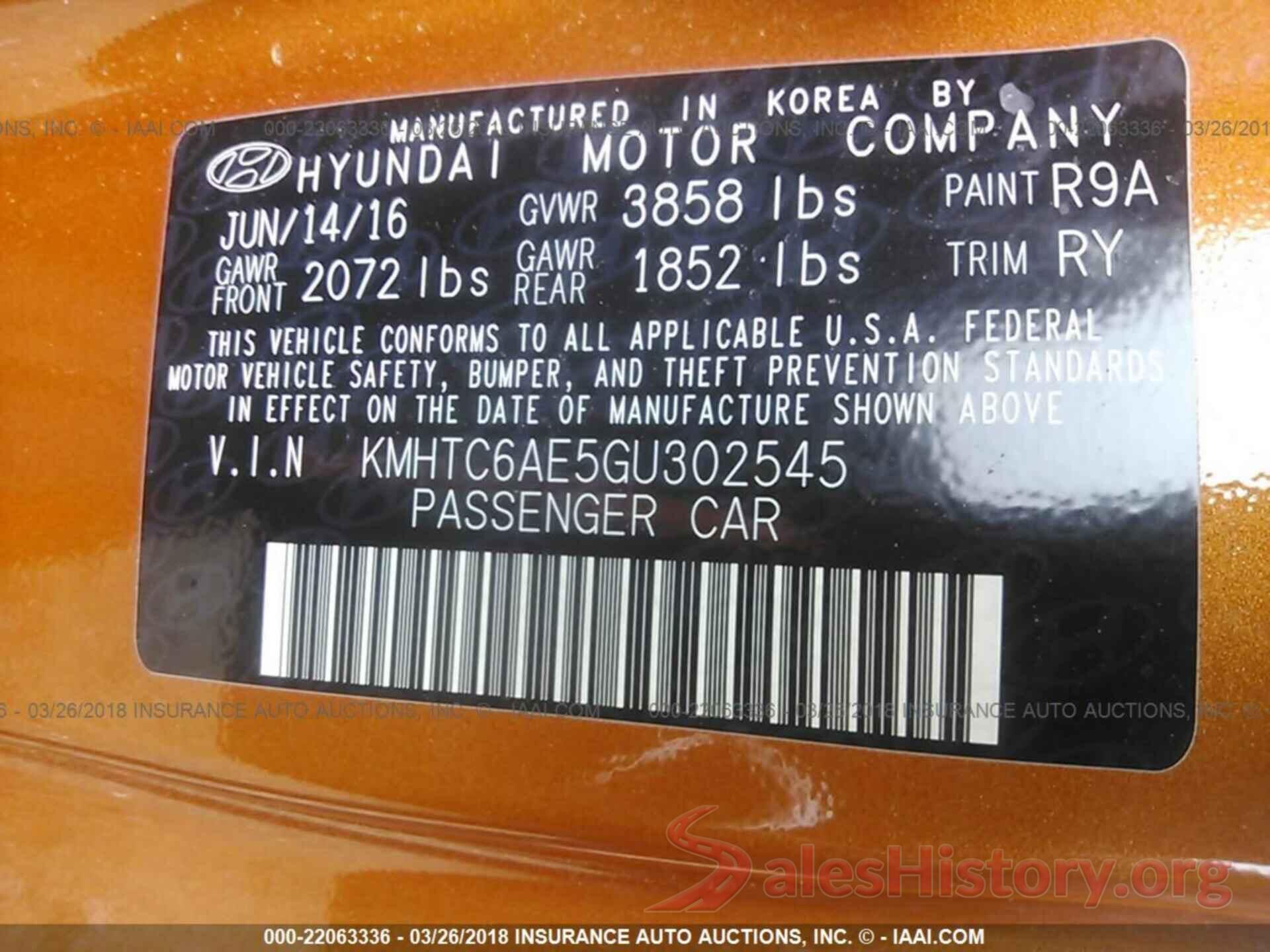 KMHTC6AE5GU302545 2016 Hyundai Veloster