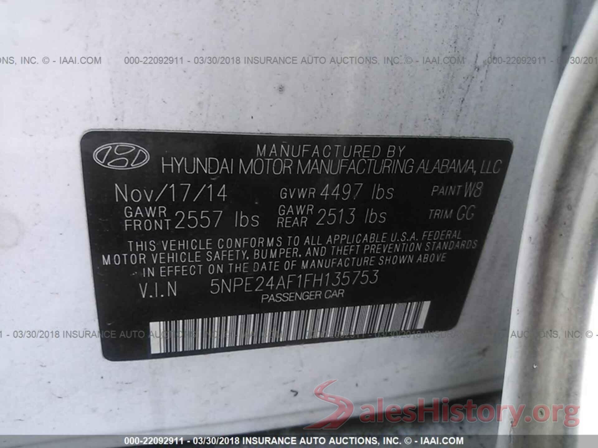 5NPE24AF1FH135753 2015 Hyundai Sonata