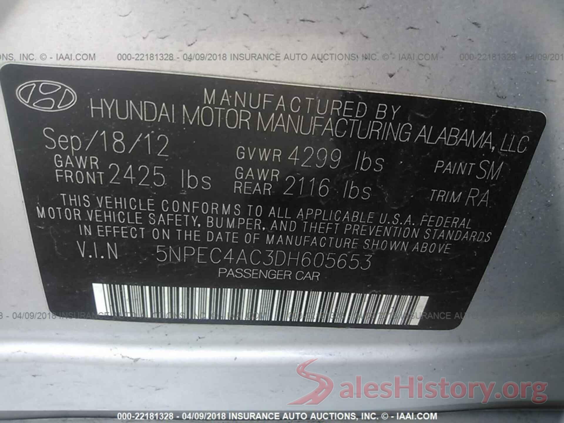 5NPEC4AC3DH605653 2013 Hyundai Sonata