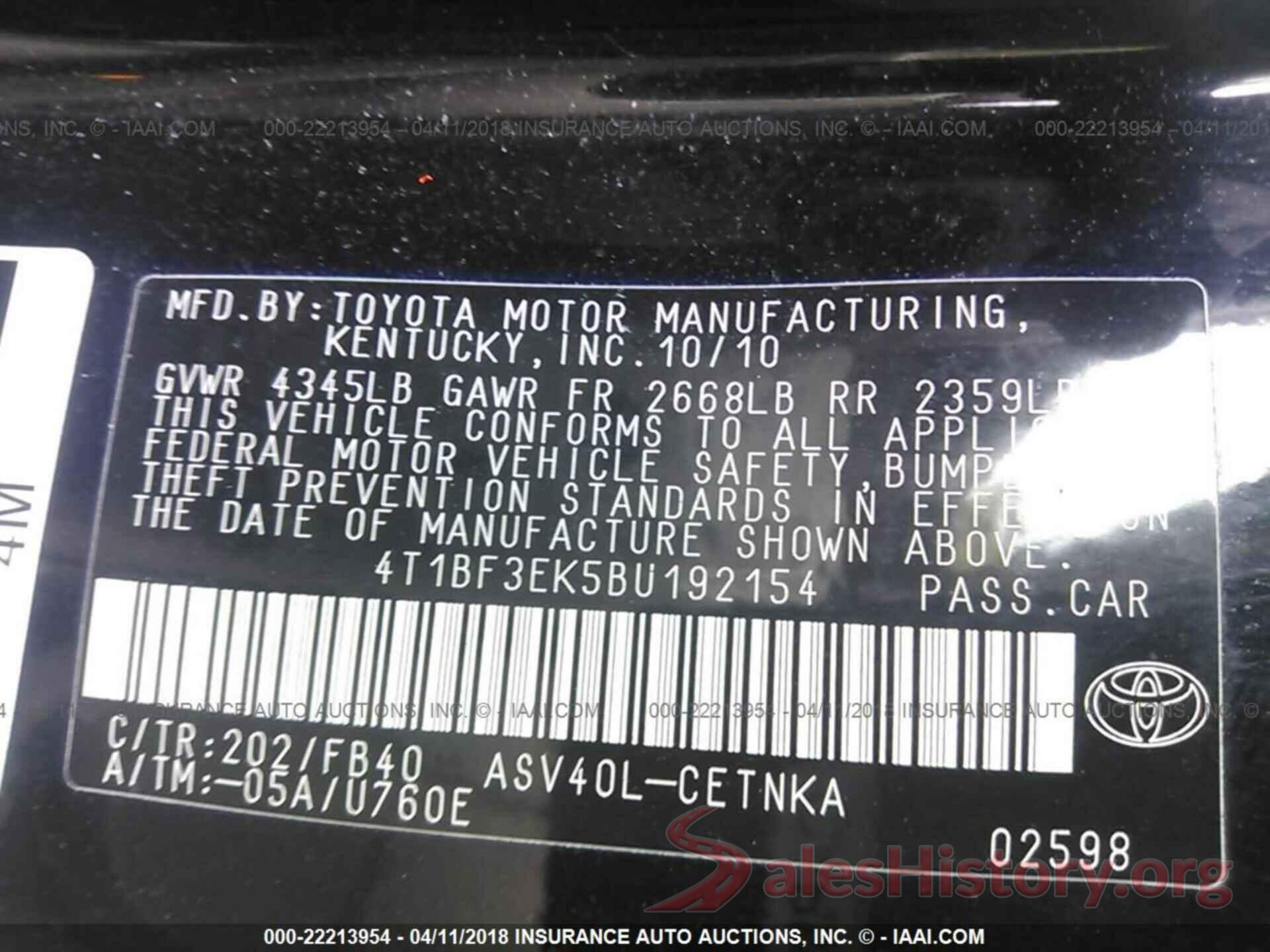 4T1BF3EK5BU192154 2011 Toyota Camry