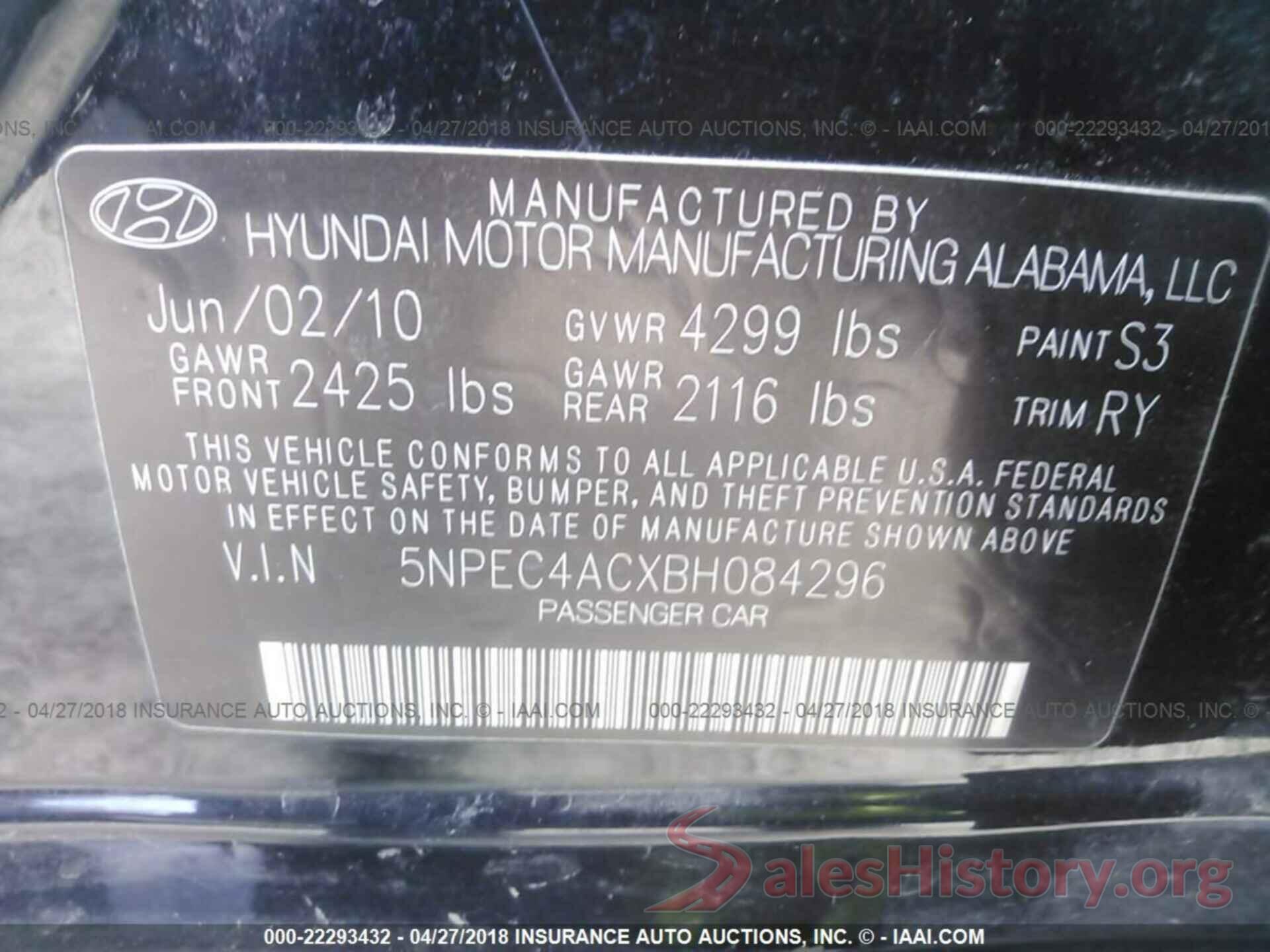 5NPEC4ACXBH084296 2011 Hyundai Sonata