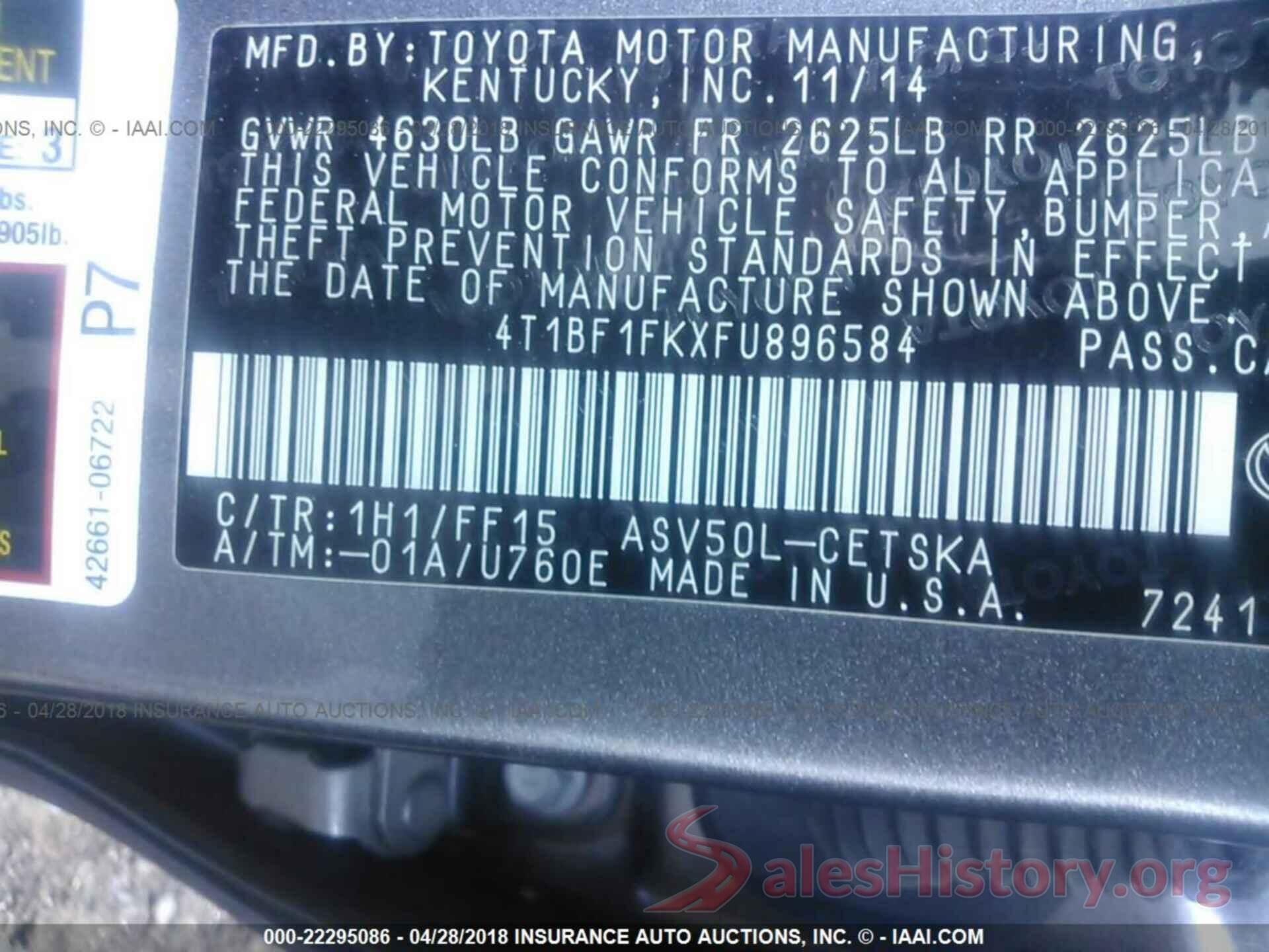 4T1BF1FKXFU896584 2015 Toyota Camry