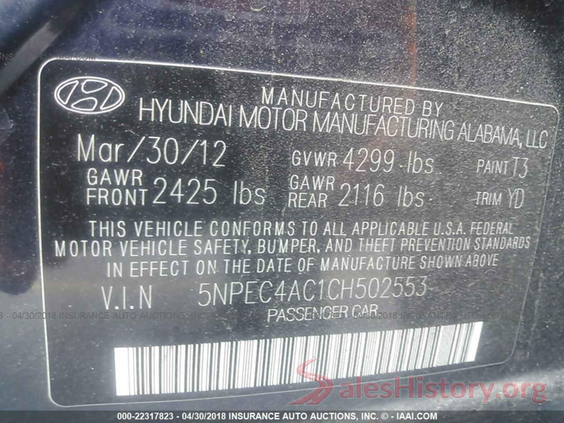 5NPEC4AC1CH502553 2012 Hyundai Sonata