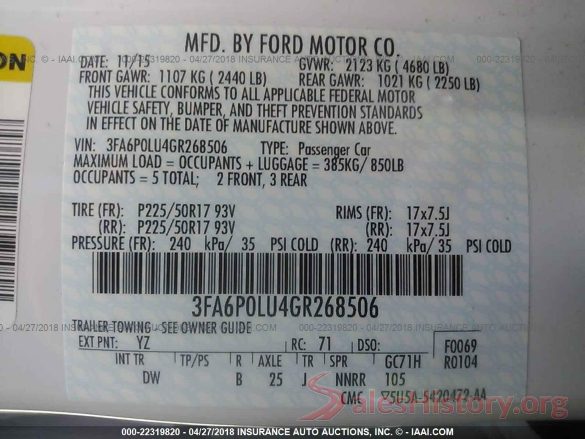 3FA6P0LU4GR268506 2016 Ford Fusion