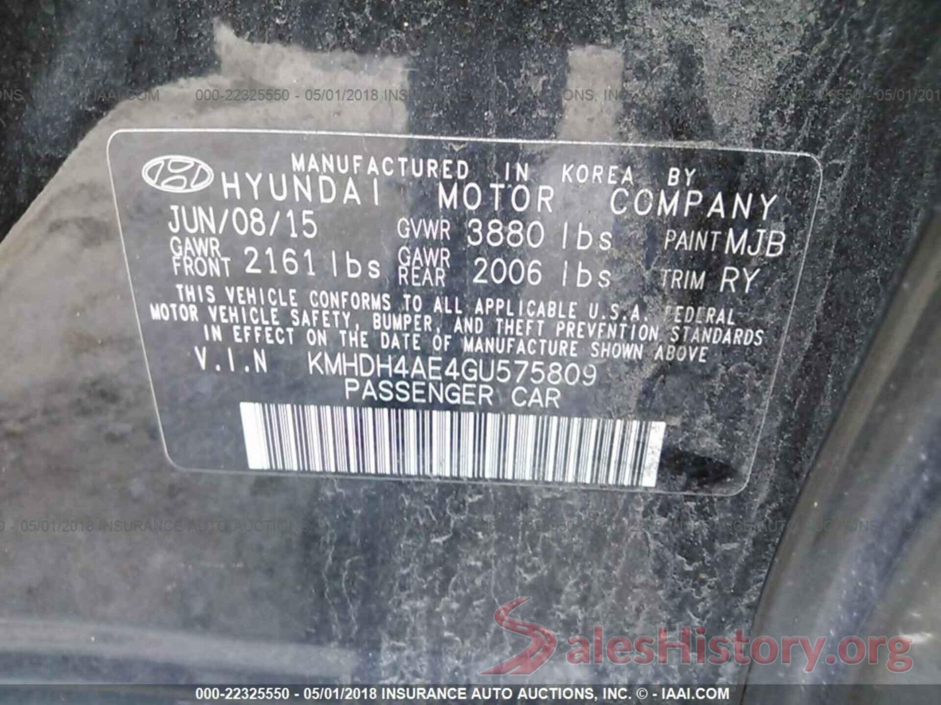 KMHDH4AE4GU575809 2016 Hyundai Elantra